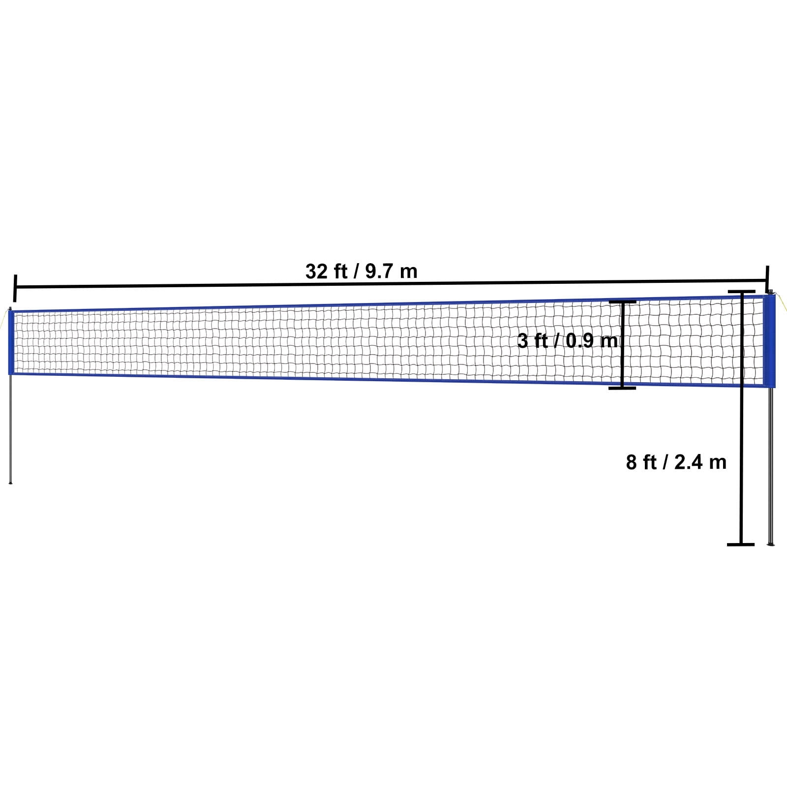 BENTISM 32ft x 3ft Portable Volleyball Net System Adjustable Height Poles with PVC Volleyball, Carrying Bag, Boundary Lines, Steel Poles & Pump for Outdoor Sports - Image 5