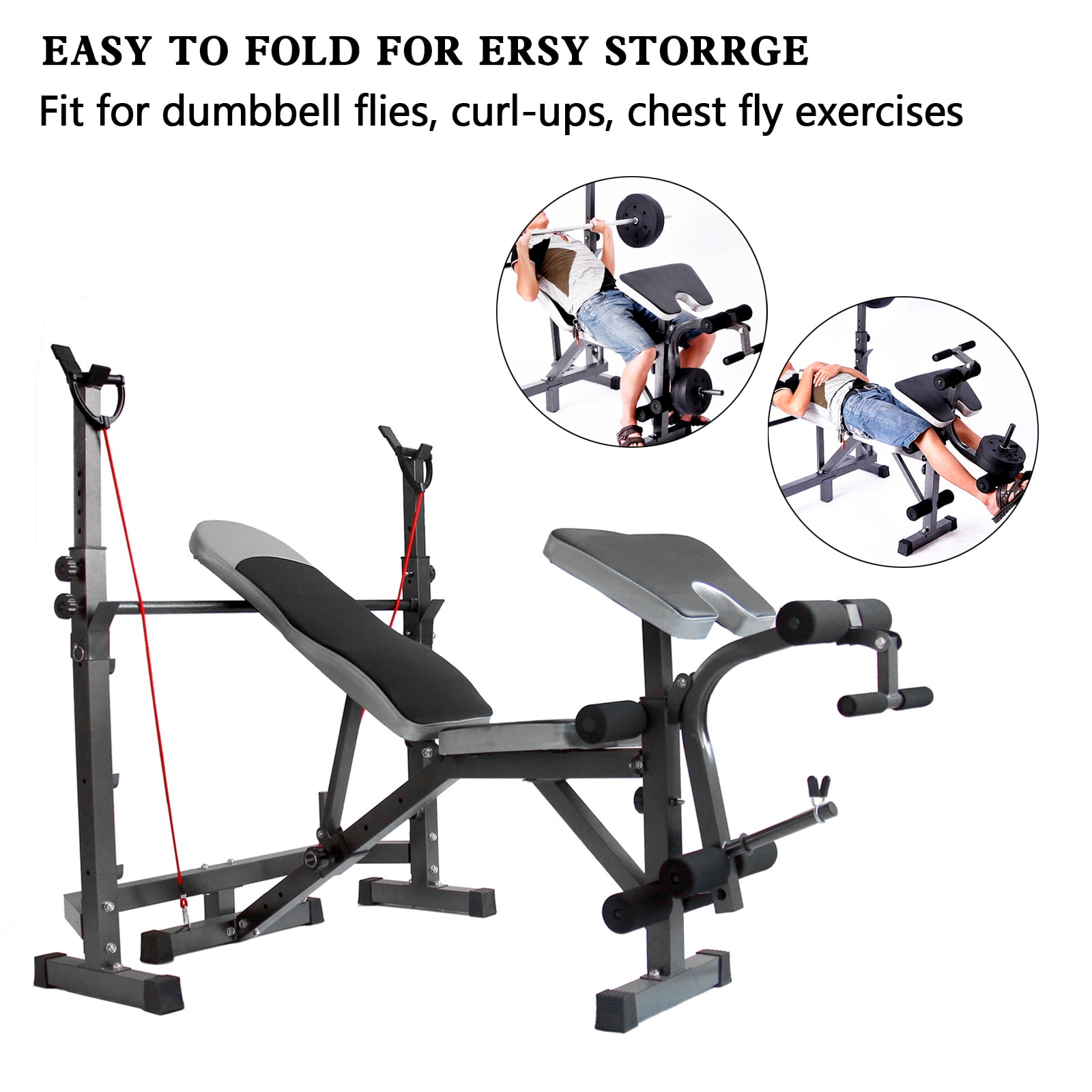 Adjustable Weight Bench Olympic Foldable Workout Bench Set with Barbell Rack & Leg Developer Preacher Curl Rack, Multi-Function Strength Training Bench Press Exercise Equipment for Home Gym - Image 7