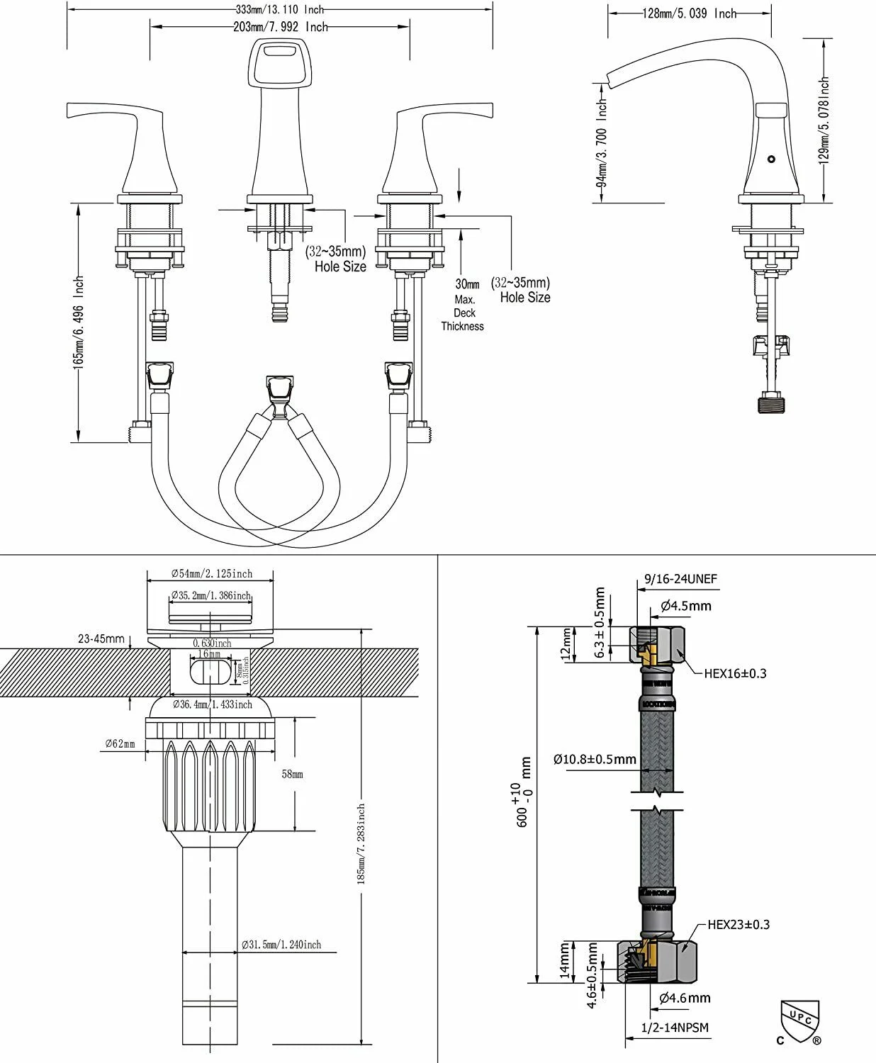 Zovajonia Matte Black 8 "Widespread Bathroom Faucet Basin 3 Hole Waterfall Vanity Sink Mixer Tap - Image 6