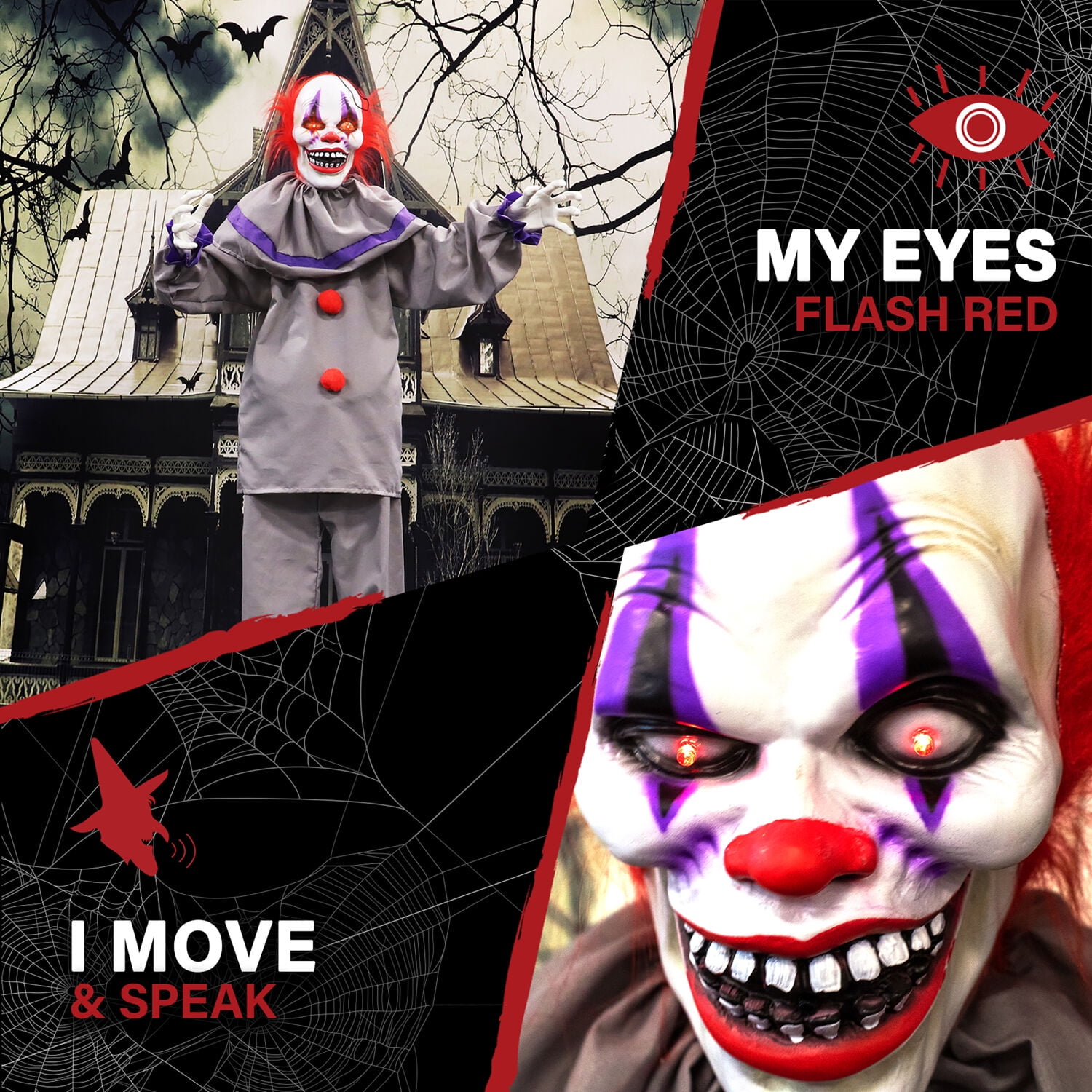 Haunted Hill Farm 5 ft Life-Size Animatronic Clown with Lights and Sound, Indoor/Covered Outdoor Halloween Decoration, HHCLOWN-23FLSA - Image 7