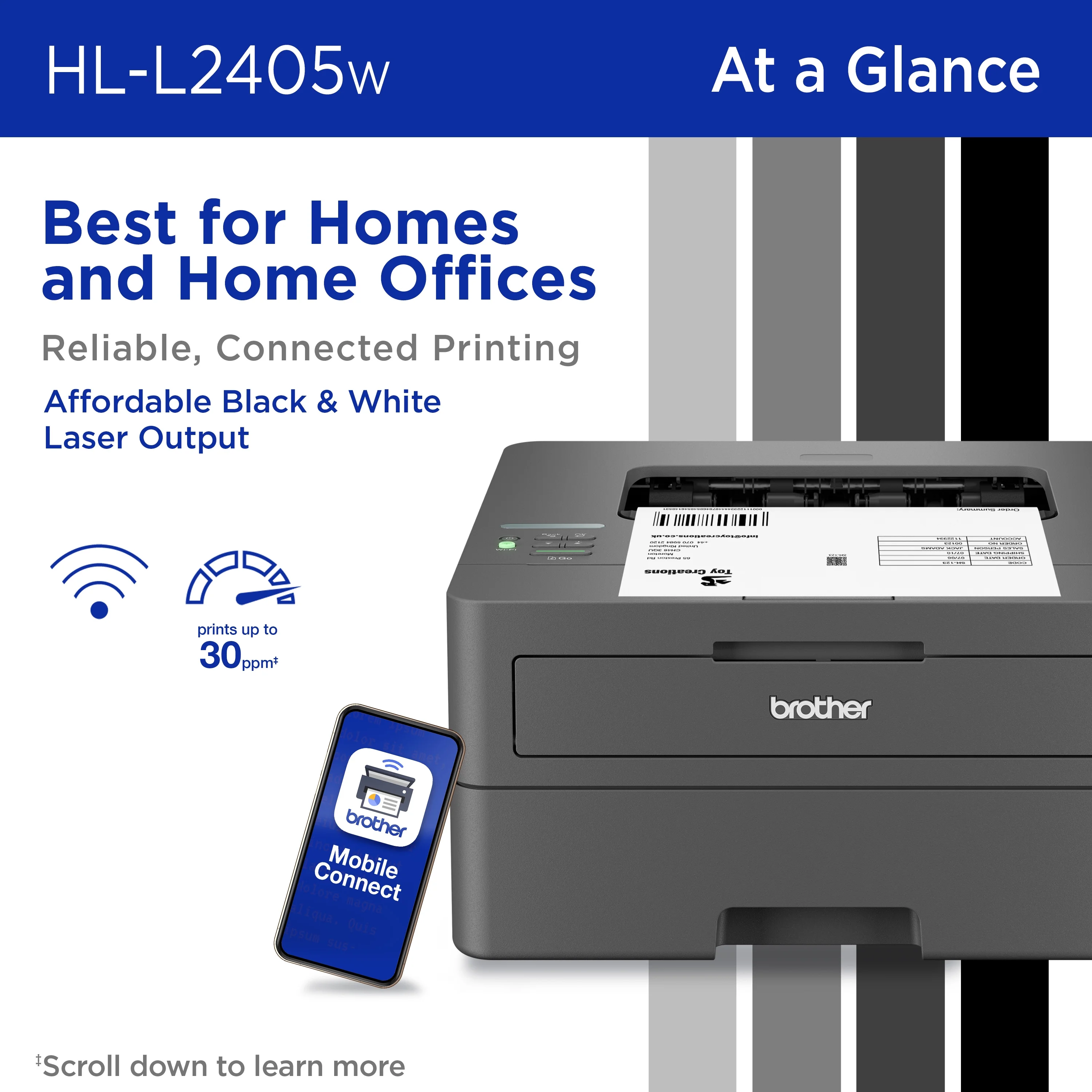 Brother Wireless HL-L2405W Compact Monochrome Laser Printer, Mobile Printing, Refresh Subscription Eligible - Image 3