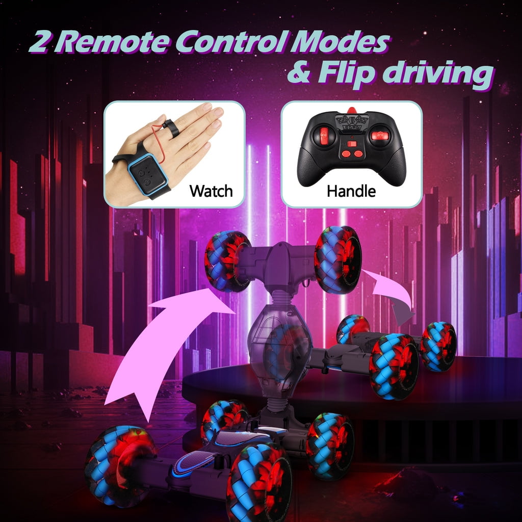 RC Stunt Car Twisting Snake, Vecukty 1:10 Spray Giant Wheel Remote Control Toy Car with High-Speed Climbing and Colorful Gradient Lights with Music,Blue - Image 7