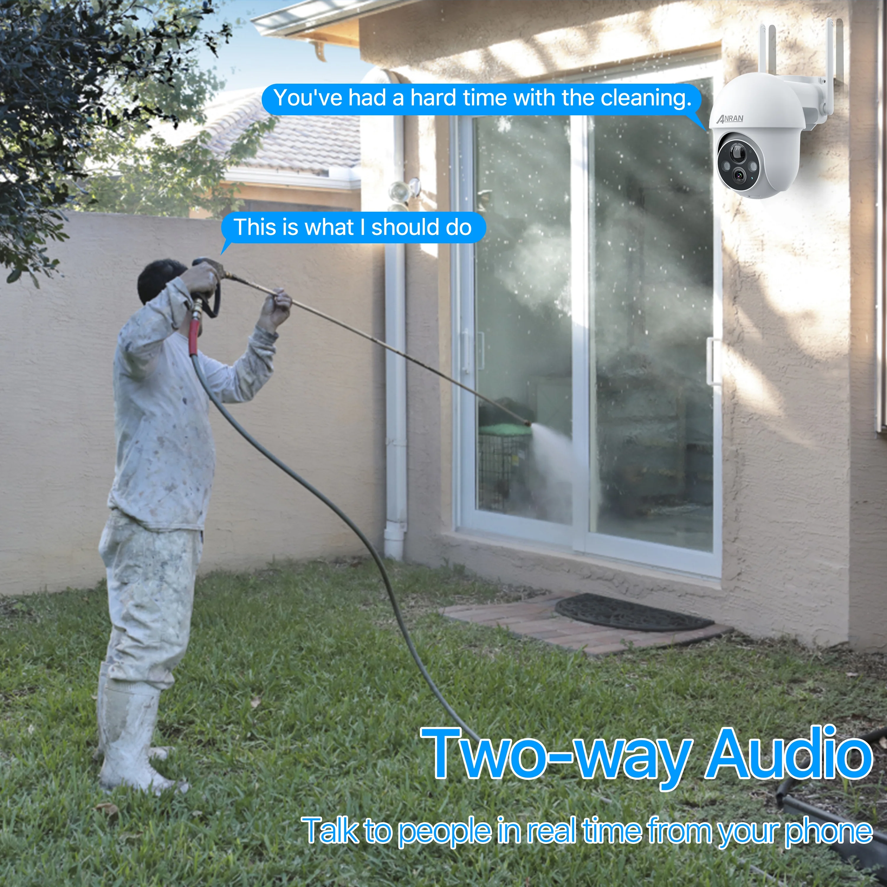 2K Solar Security Camera with Spotlight, ANRAN 360° View Wireless Outdoor Camera, Waterproof PIR Detection, Rechargeable Battery Powered Home Surveillance Camera with Color Night Vision 2-Way Audio - Image 3