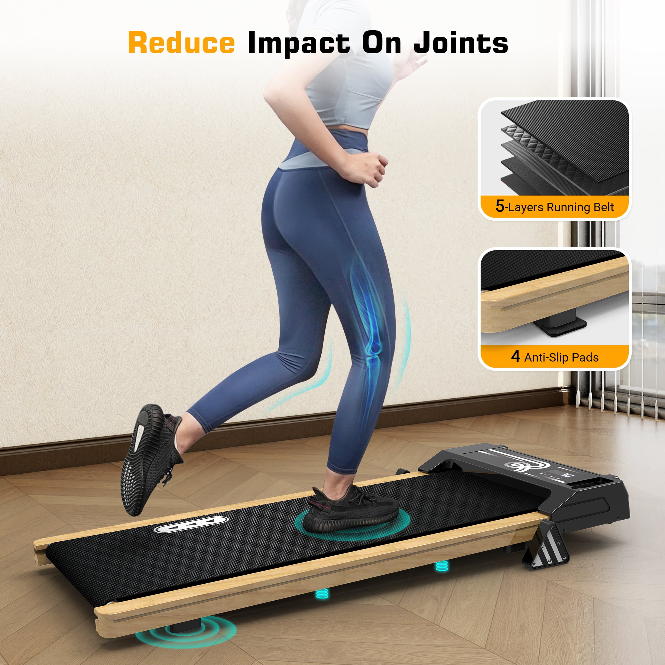 Wood Walking Pad with Incline Under Desk Treadmill for Home Use with Remote 265LBS 2.25HP - Image 9
