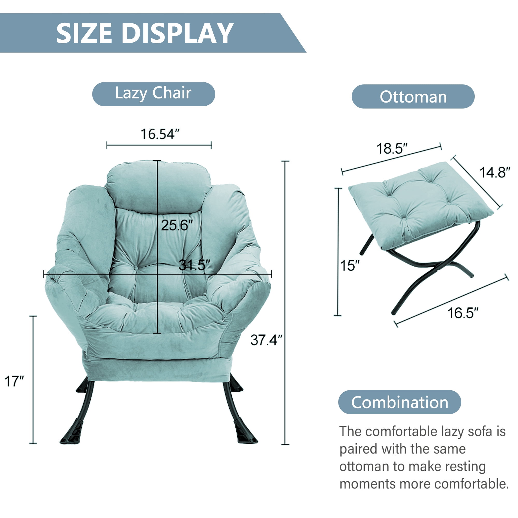 Aukfa Accent Chair with Ottoman,Lazy Lounge Chair with Arm,Side Pocket for Living Room, Green - Image 8