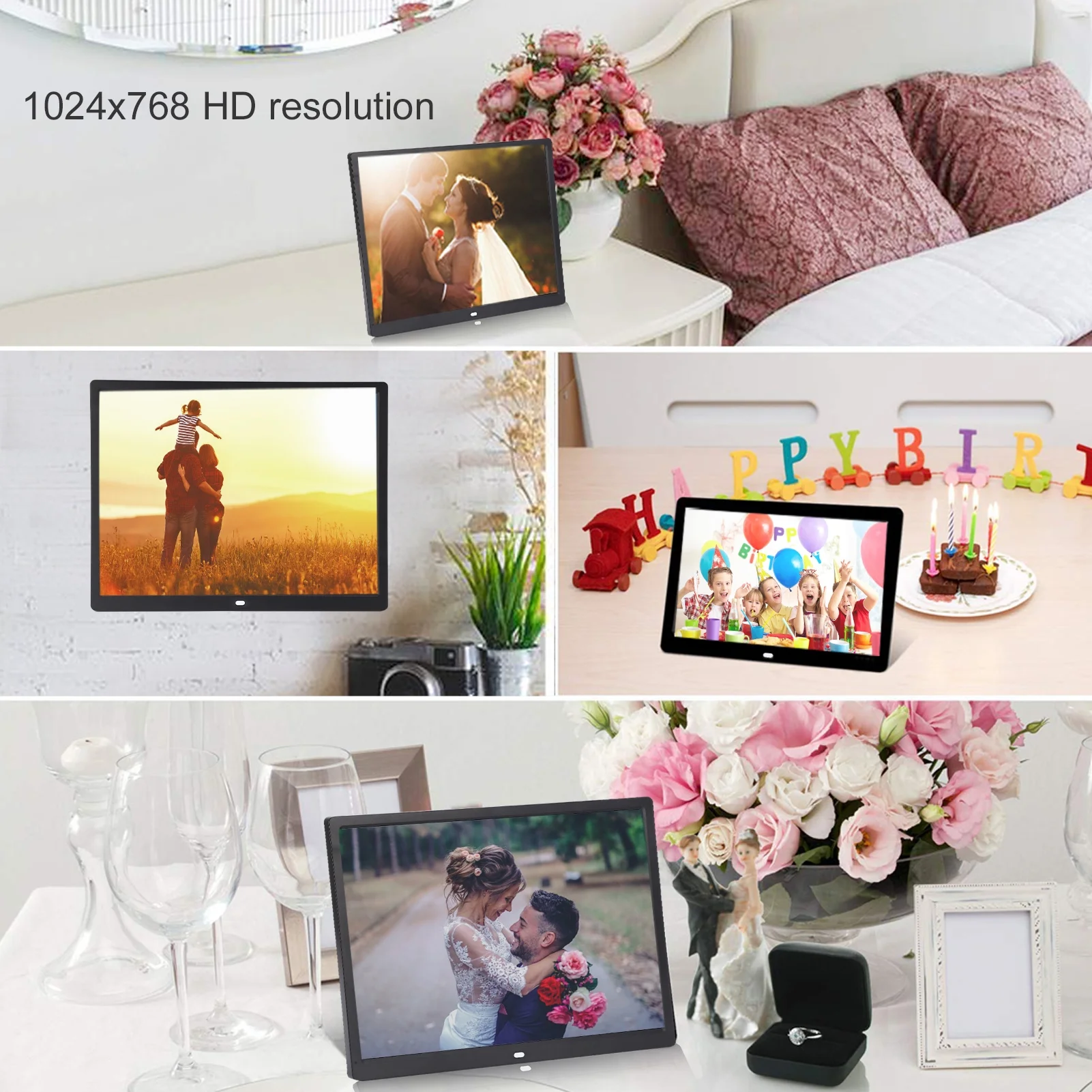 15" Digital Picture Frame with HD IPS Screen Digital Photo Frame Supports up to 16GB Storage Cards, Auto-Rotate, Tabletop & Wall-Mounted Digital Frame Supports Share Photos Video, Black - Image 5