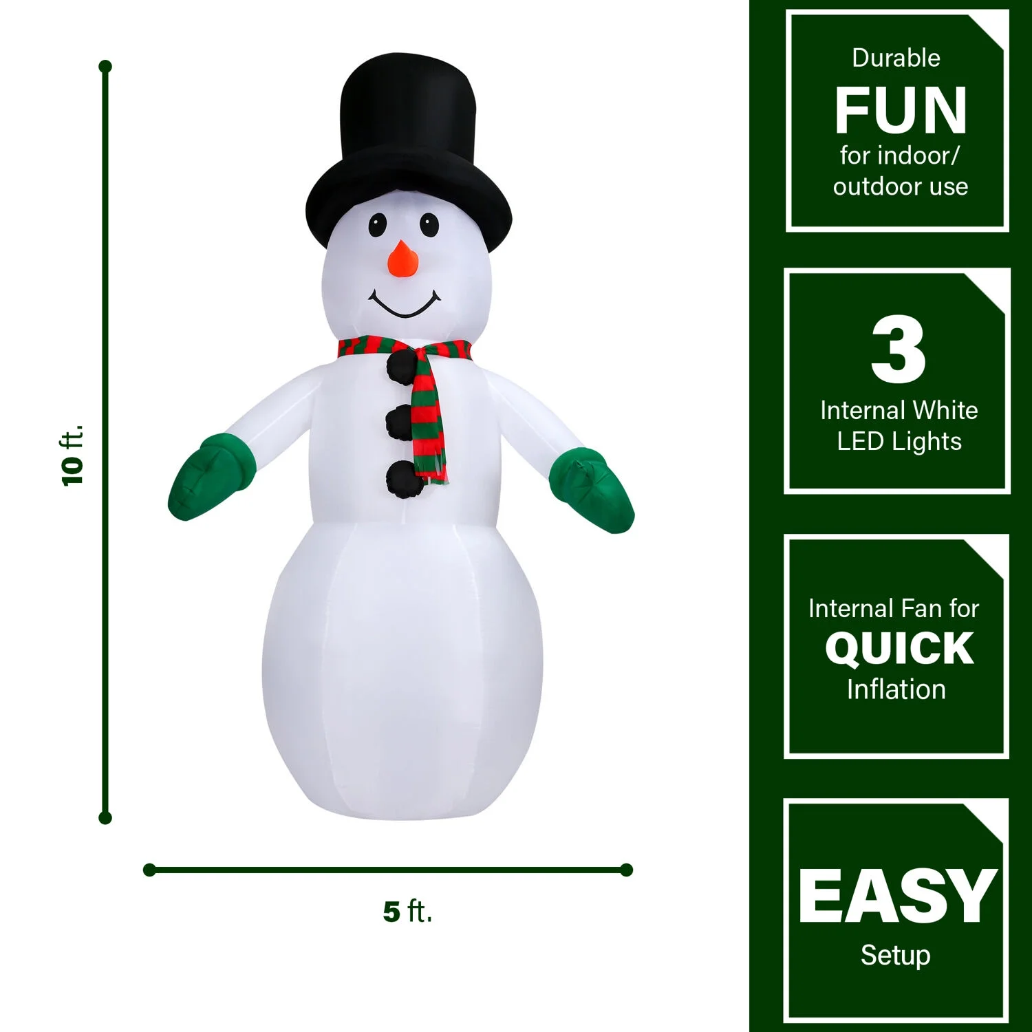 Fraser Hill Farm 10-Ft. Pre-Lit Inflatable Snowman, FHFSNWM101-L - Image 5