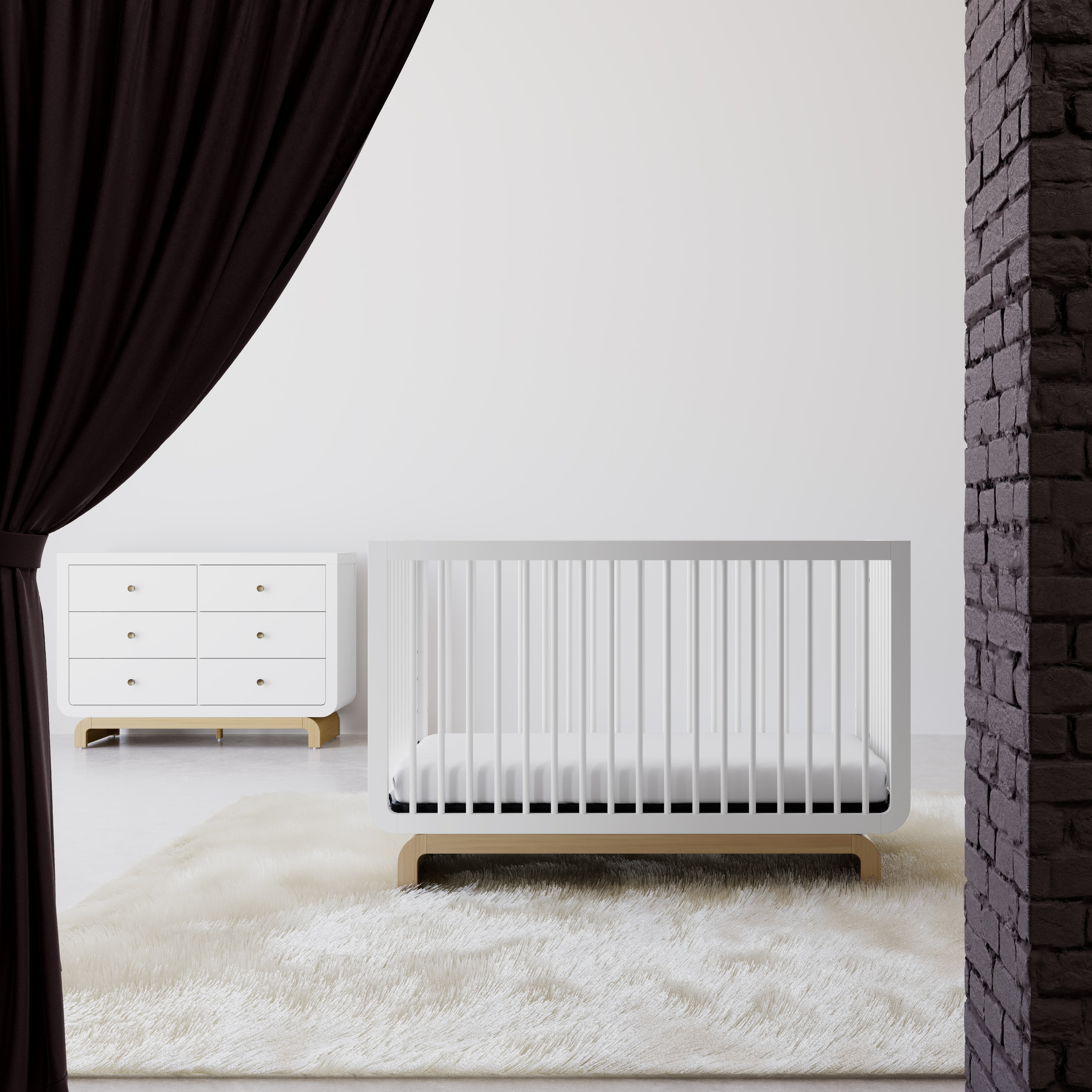 Storkcraft Santorini 5-in-1 Convertible Baby Crib, White with Driftwood - Image 12