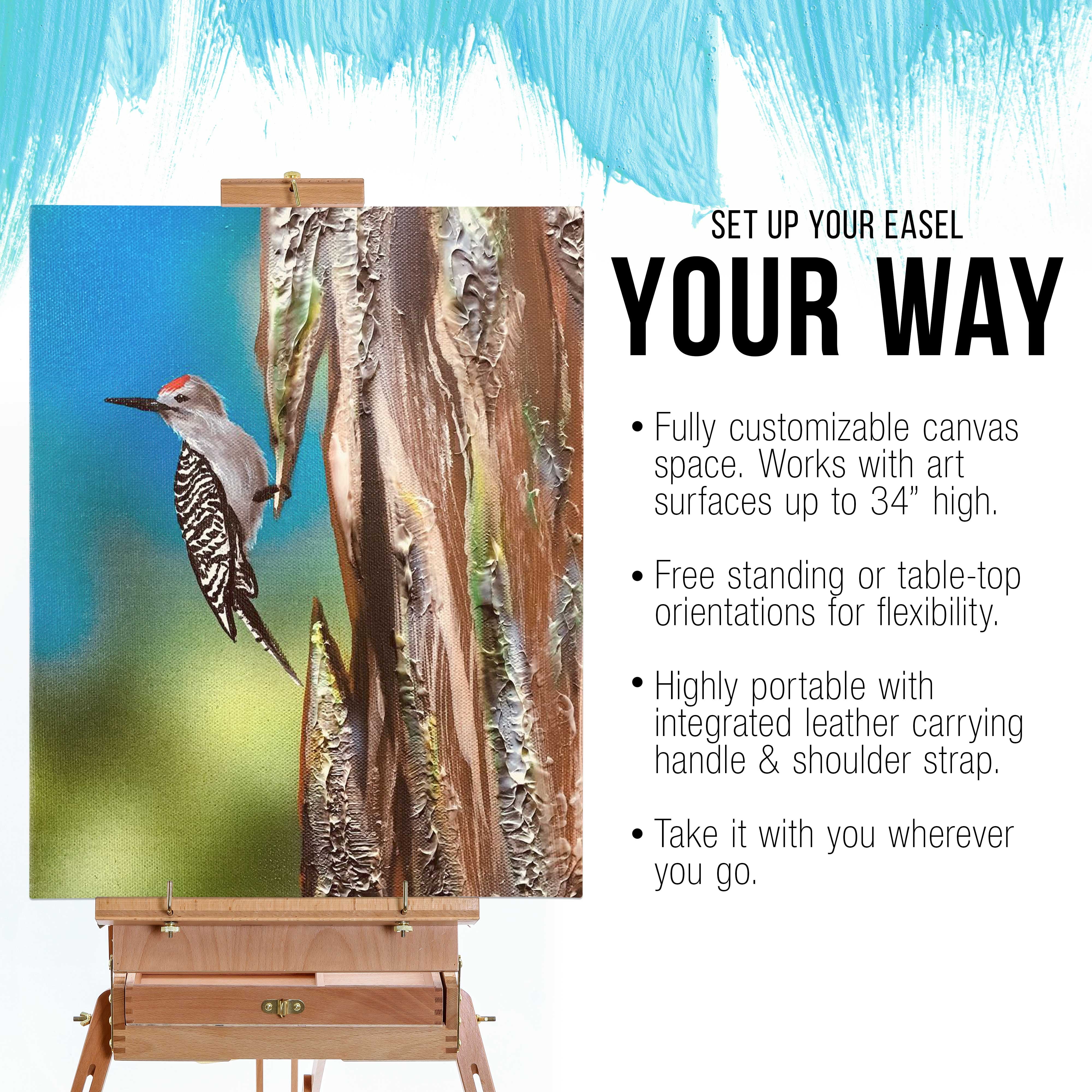 U.S. Art Supply Coronado Large Wooden French Style Field and Studio Sketchbox Easel with Artist Drawer, Palette, Premium Beechwood - Adjustable Wood Tripod Easel Stand for Painting, Sketching - Image 4