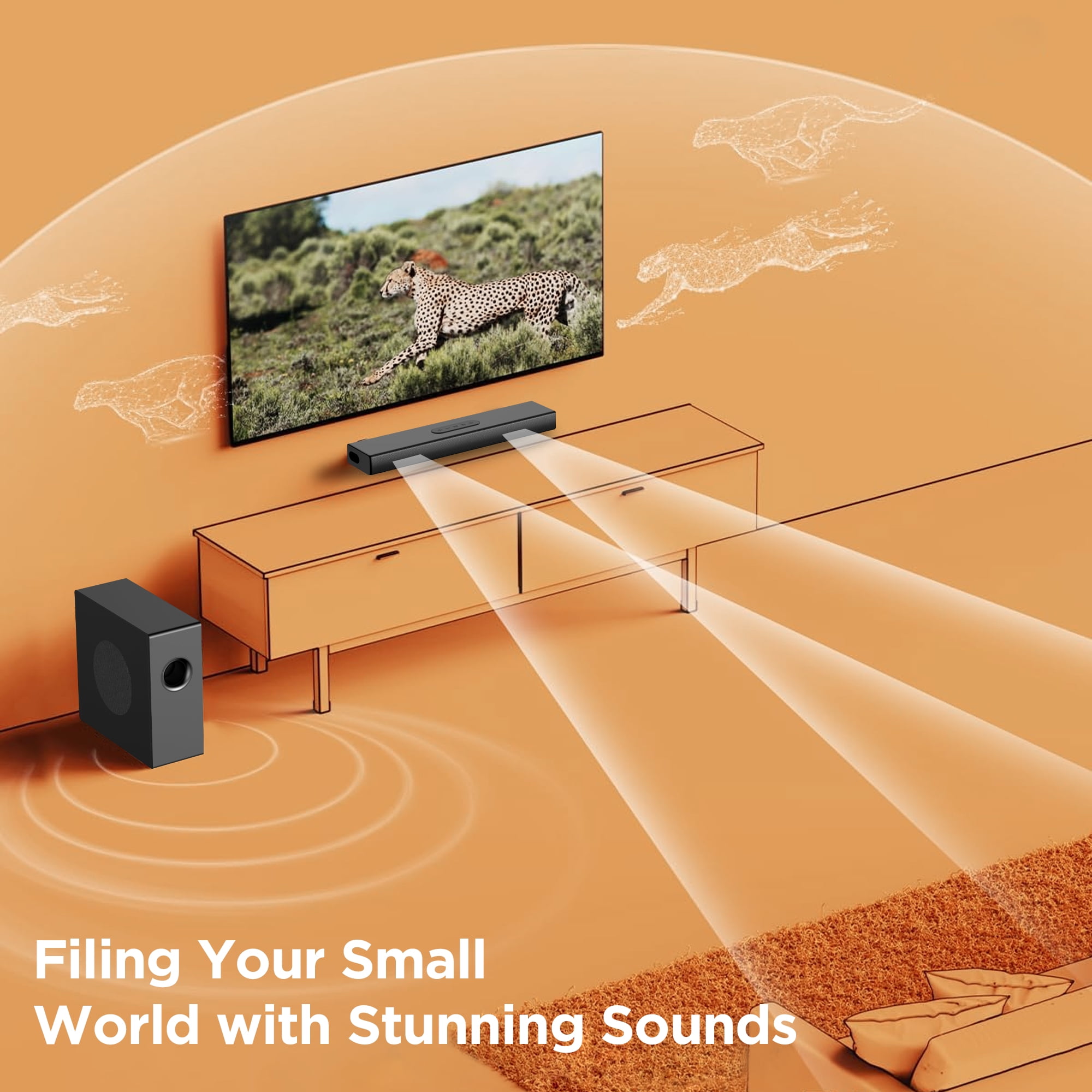 VEAT00L 2.1ch Sound Bars for Smart TV with Subwoofer, 160W Surround Sound Bluetooth Soundbar for TV,Wireless Bluetooth 3D Surround Sound Soundbar Deep Bass Adjustable Home Theater Surround System - Image 9