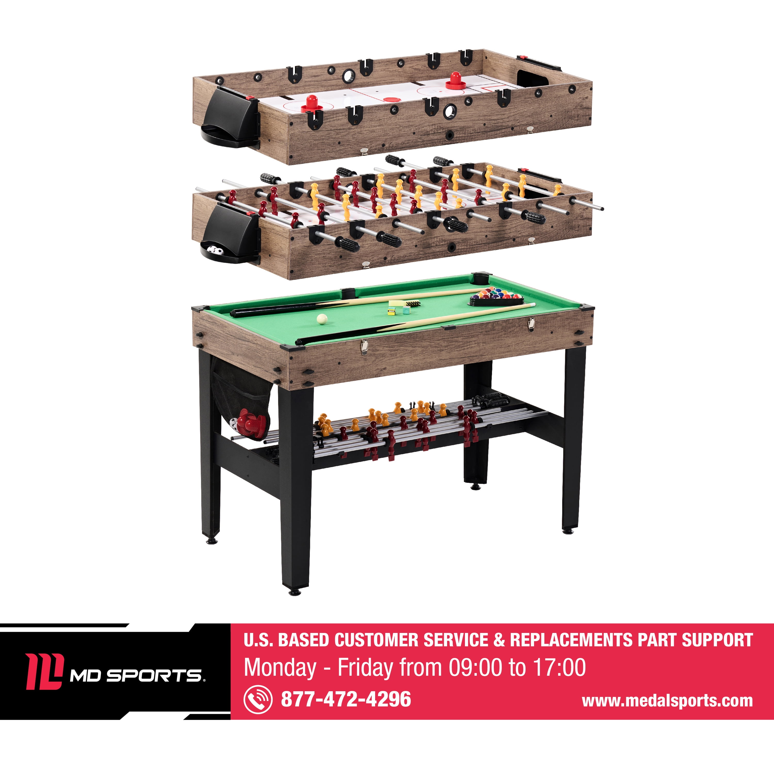 48" 3 in 1 Combo Air Powered Hockey, Foosball, and Billiard Game Table, by MD Sports - Image 12