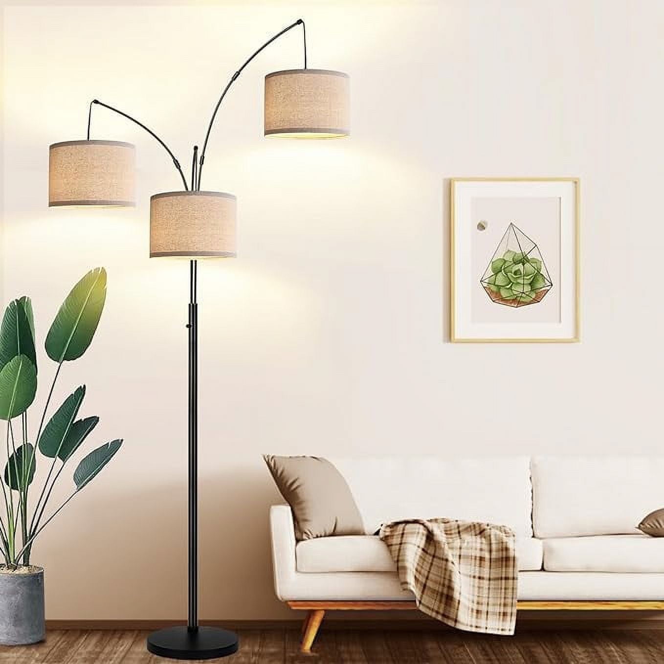 AOHAO 3 Lights Arc Floor Lamps for Living Room Modern Tall Standing Lamp with Beige Shades Heavy Base Mid Century Tree Floor Lamp 3 LED Bulbs Included - Image 4