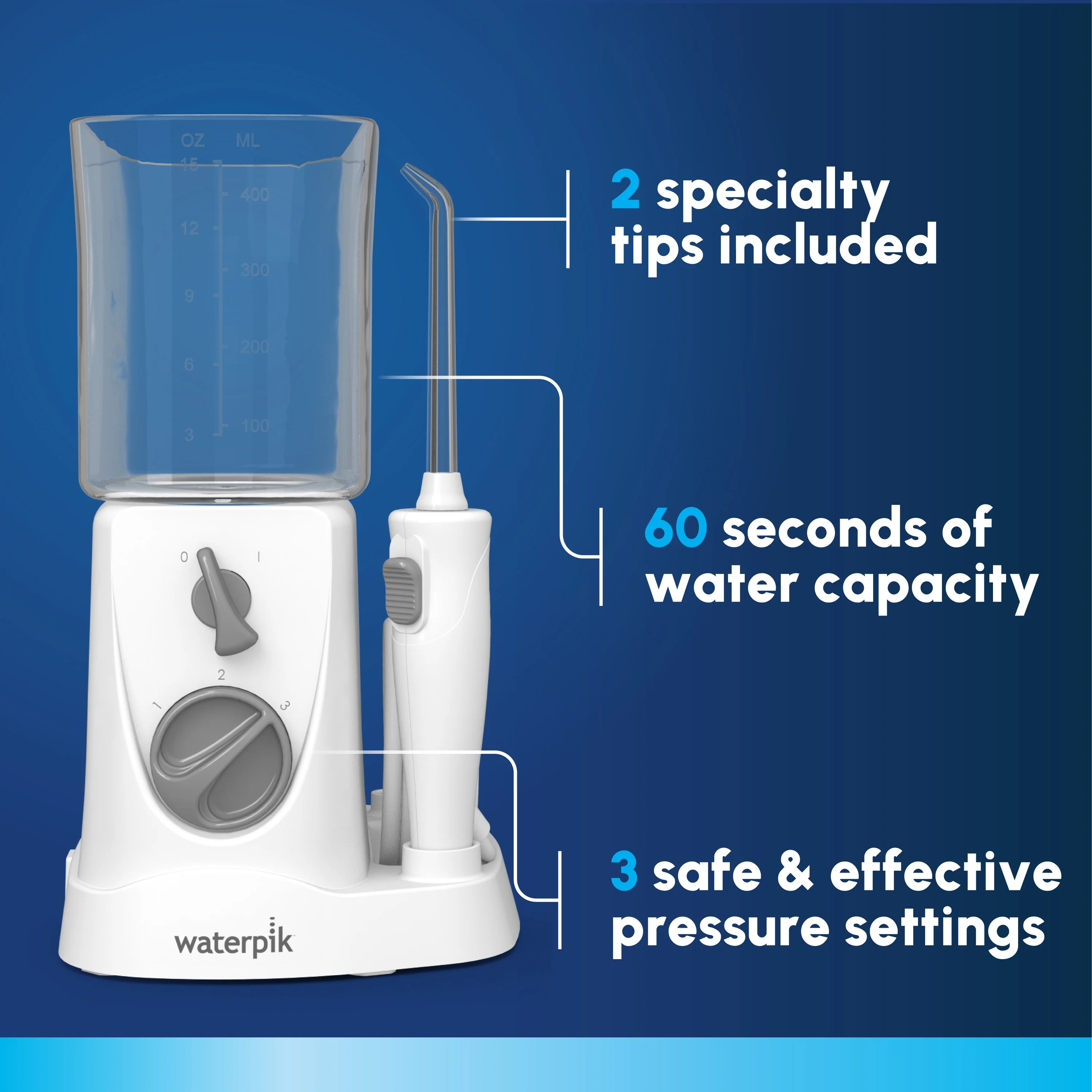 Waterpik Nano Water Flosser with 3 Settings, 2 Tips, ADA Accepted, White - Image 6