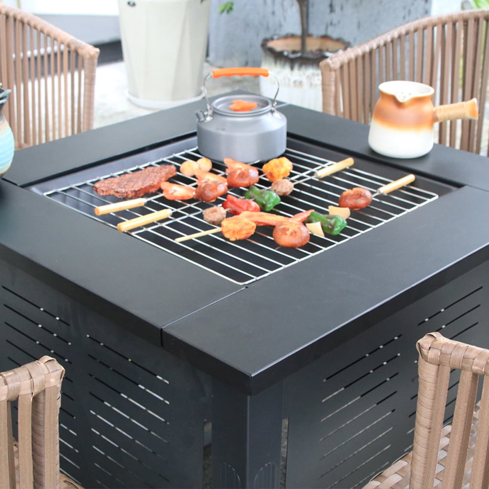 2 in 1 Smokeless Fire Pit Table for Outdoor Patio, Square Steel Heater with Removable Lid, Grill Over Stove, Multifunctional Firepit Table for Garden, Deck, Balcony, Backyard - Image 5