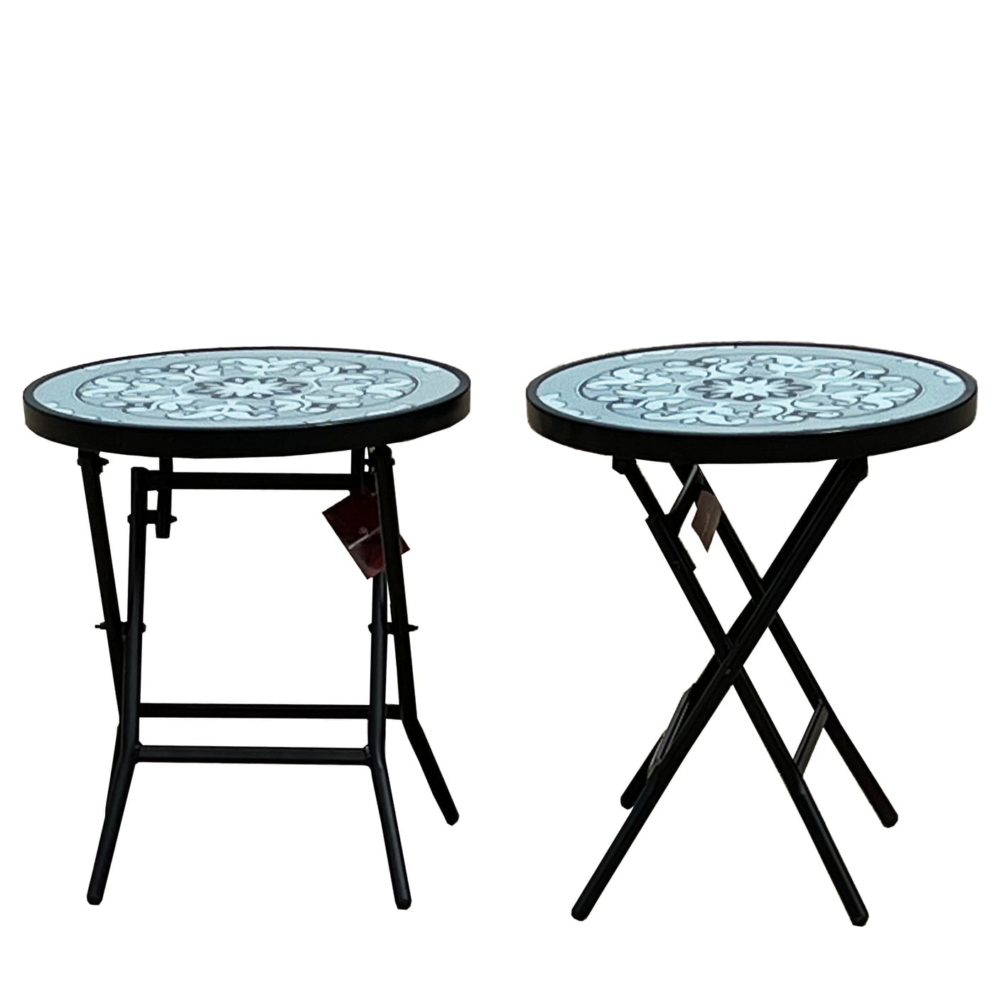 Backyard Expressions 18" Portable Folding Patio Table | Compact Size | Tempered Glass | Ornate Design | 906191 - Image 4