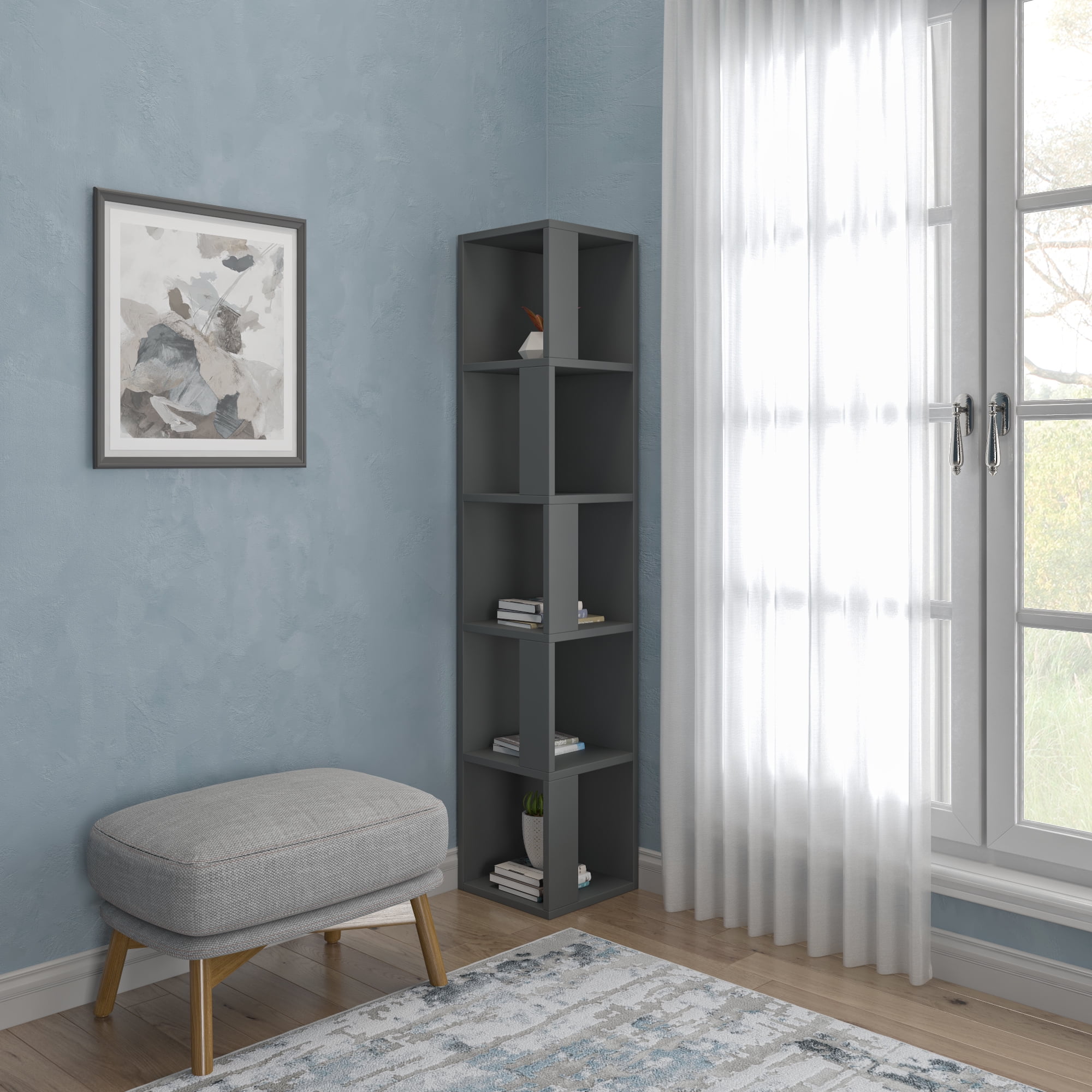 Ada Home Decor Furniture Multiple Tier Open Shelf Anthracite Baltic Modern Bookcase - Image 4