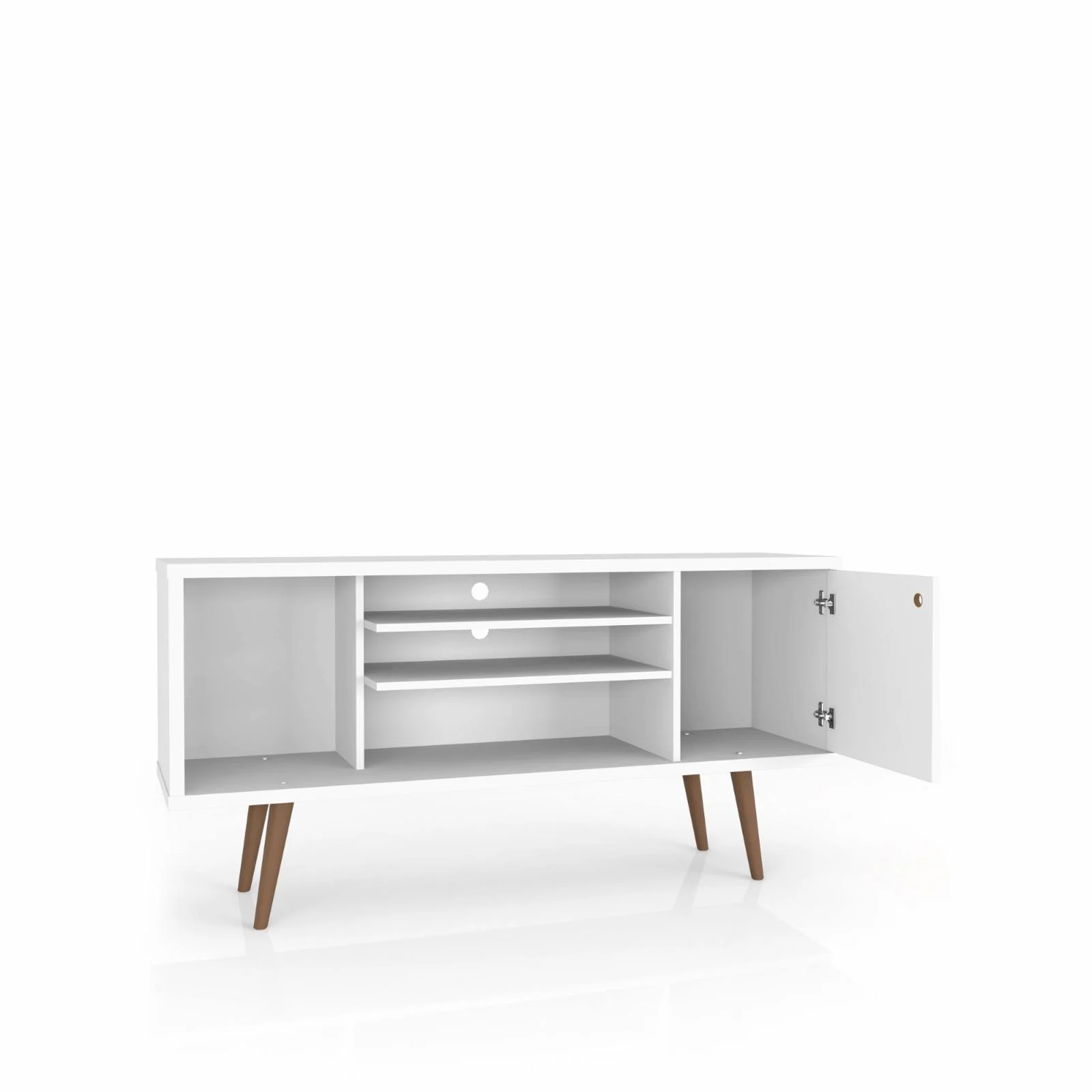 53.14" Mid Century - Modern TV Stand with 5 Shelves and 1 Door, White and Brown - Image 3