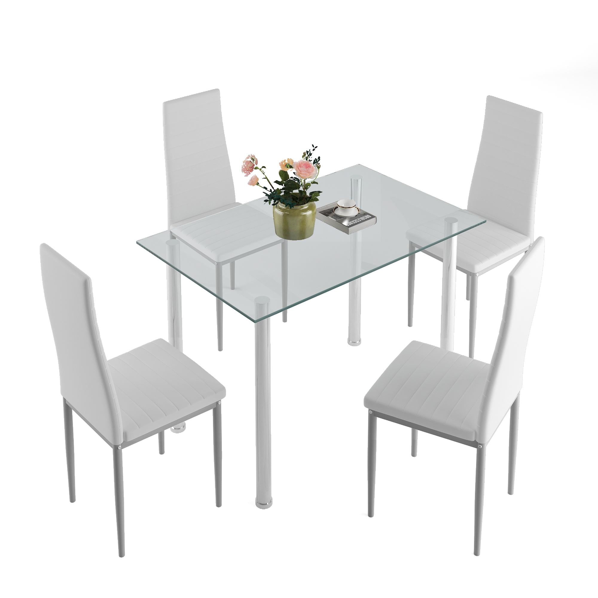 uhomepro White Kitchen Table Set, 5 Pieces Dining Table Set, Tempered Glass Dining Table and Chairs Set for 4, Upgraded Iron Dining Room Table Set with 4 PU Leather Chairs - Image 8