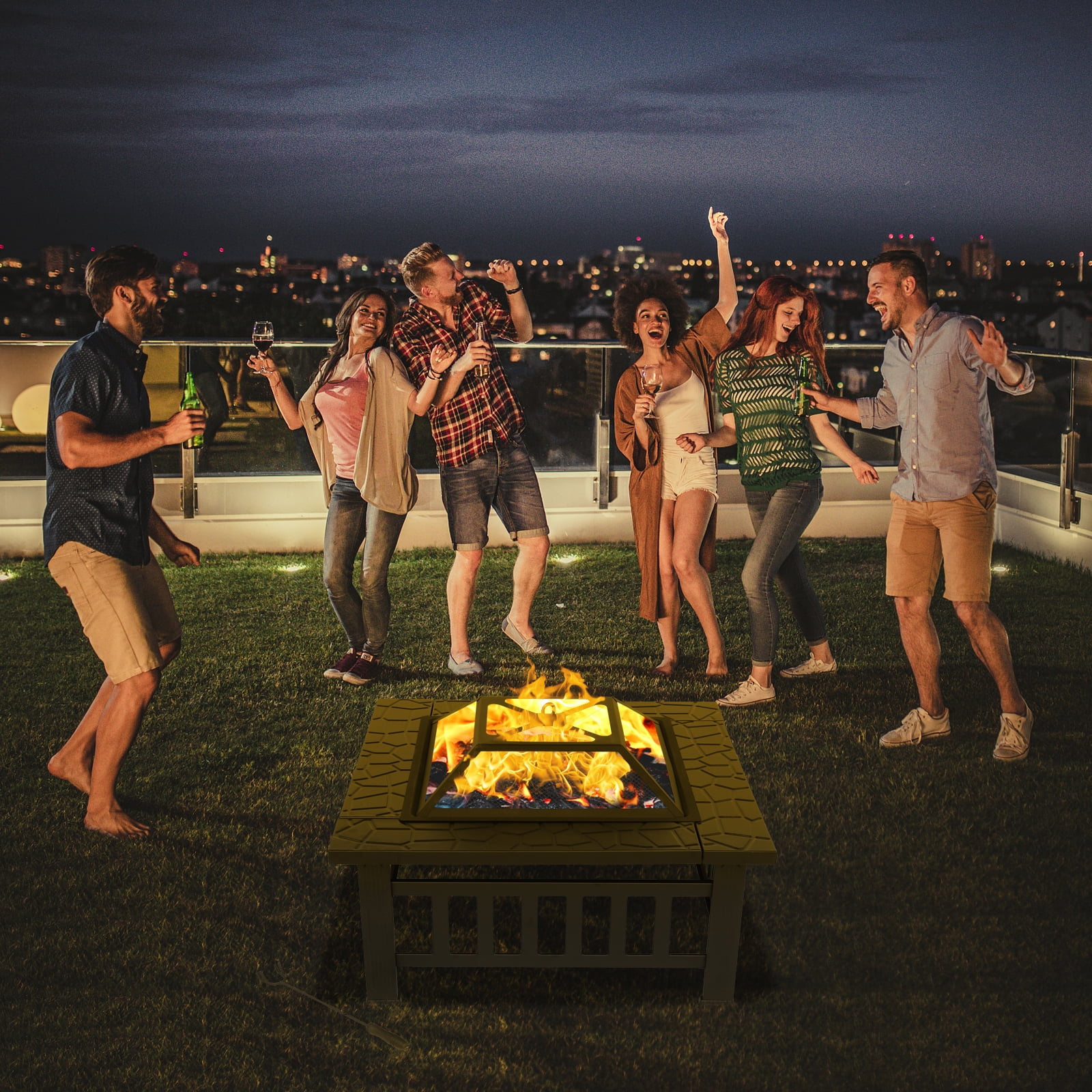 Zimtown Wooden 32" Metal Fire Pit Patio Garden Square - Image 4