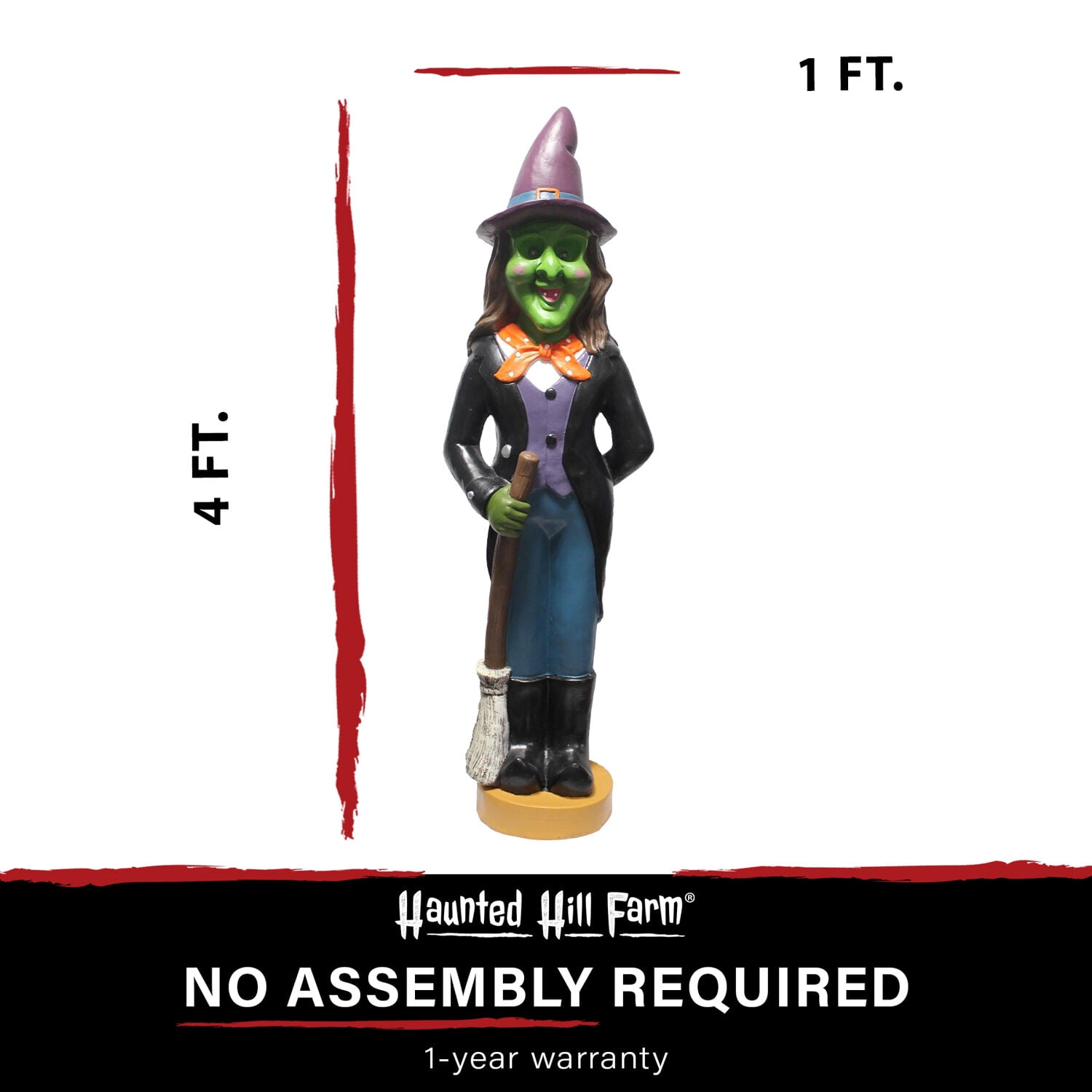 Haunted Hill Farm 4-Ft. Scary Witch Holding a Broom, LED Lighted Eyes, Resin Halloween Prop, Indoor or Covered Outdoor Decoration, HHRS048-1WTC-MLT - Image 5