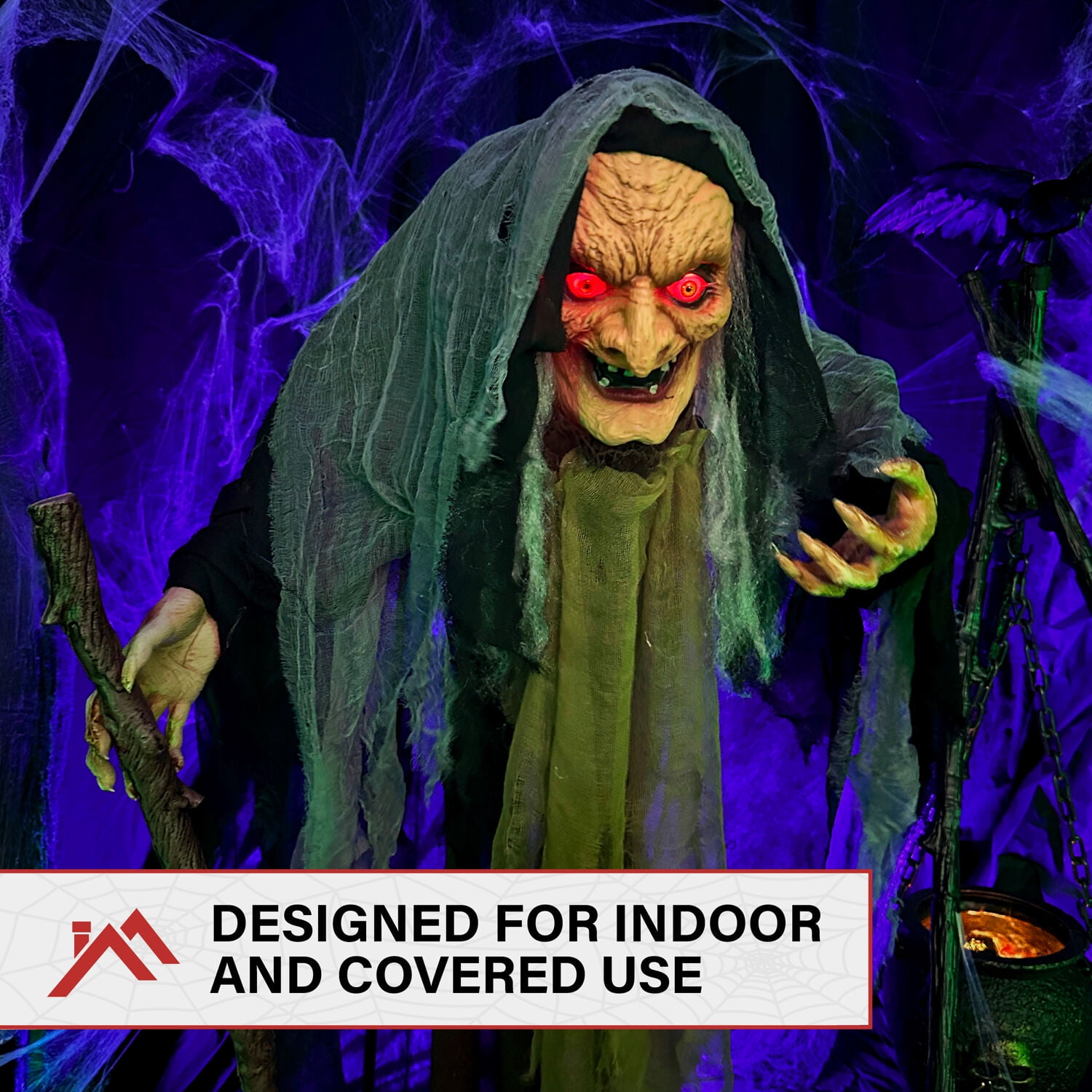 Haunted Hill Farm Life-Size 5.2 ft Poseable Witch with Lights and Sound, Indoor/Covered Outdoor Halloween Decoration, HHWITCH-13FLSA - Image 8