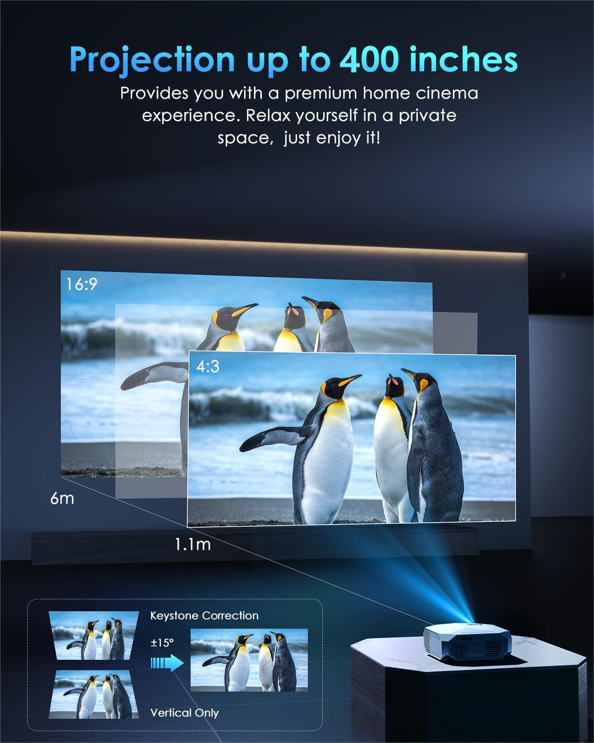 Hewcham 5G WiFi Bluetooth Projector, 22000LM Full HD Movie Projector with LCD Technology & Keystone - Image 5