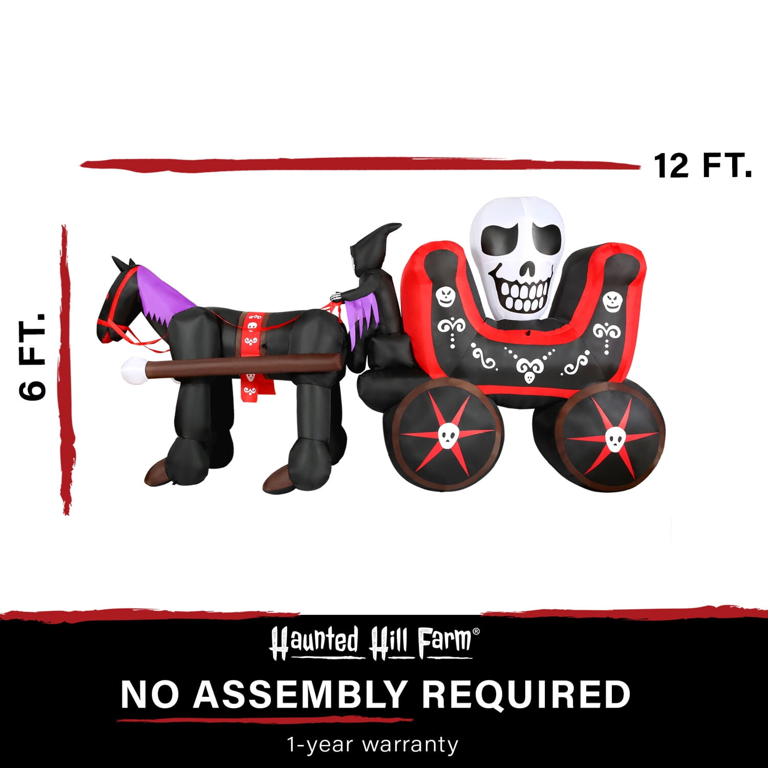 Haunted Hill Farm 6-ft. Tall Inflatable Halloween Skull Carriage with LED Lights Festive Holiday Blow-Up Decorations Blower, Ropes, and Stakes Included HICARRIAGE061-L - Image 12