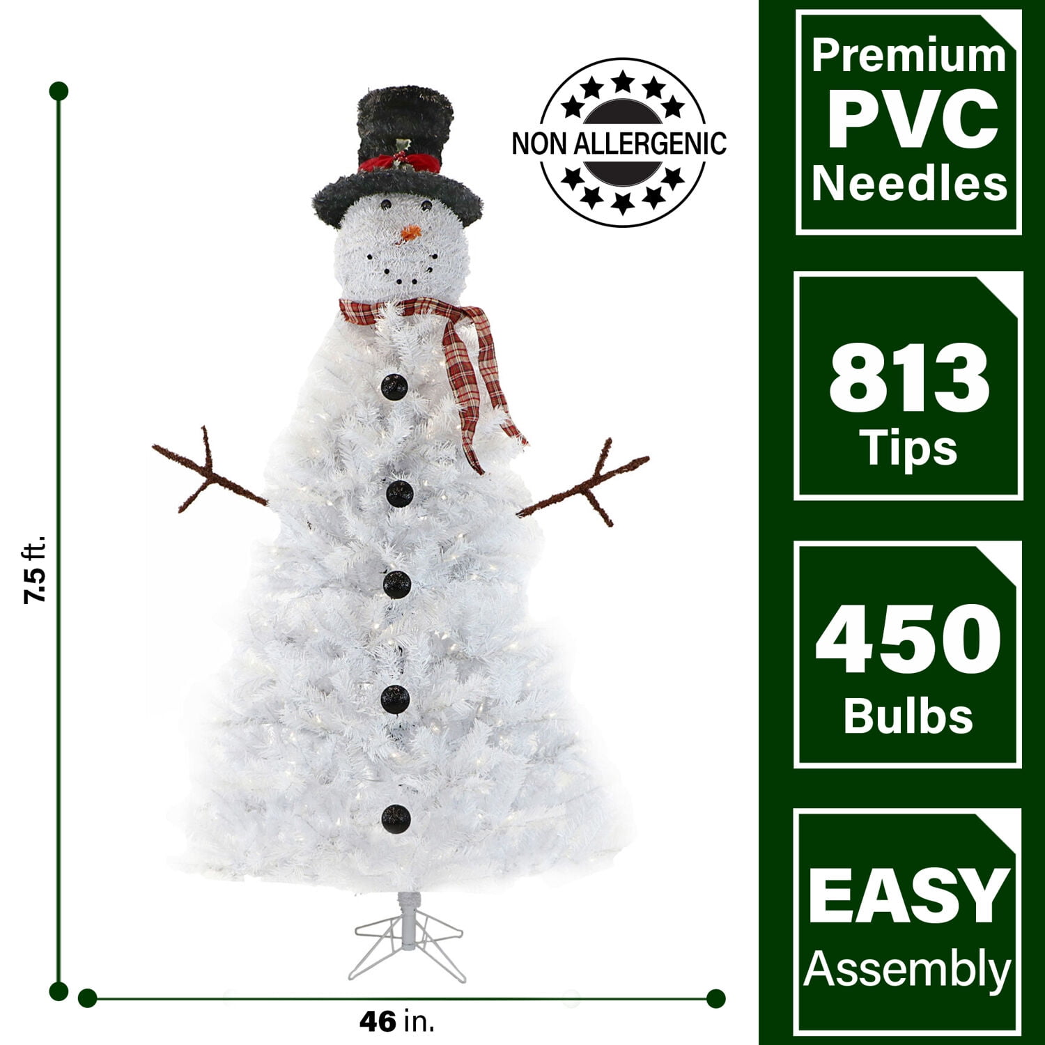 Fraser Hill Farm Prelit 450 Clear LED Lights White Snowman Christmas Tree, 7.5' - Image 5