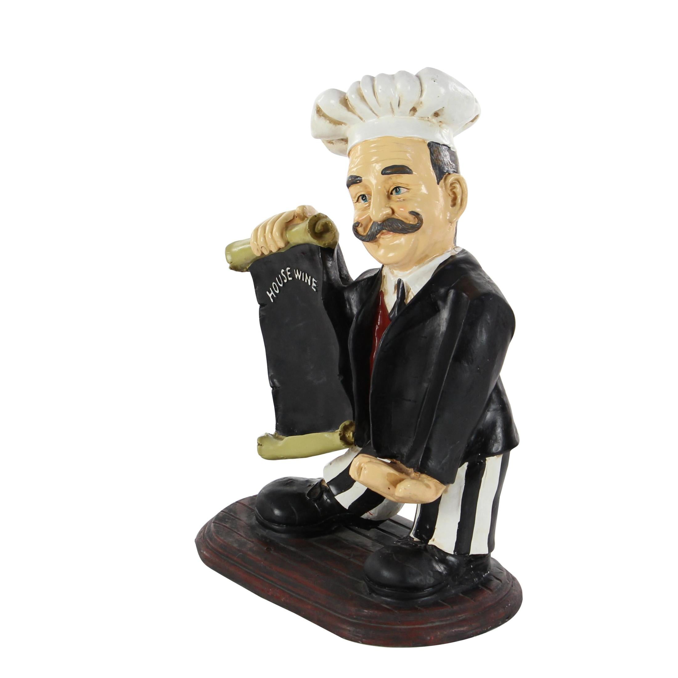 13" x 20" Black Polystone Chef Sculpture with Chalkboard and Wine Holder Slot, by DecMode - Image 3