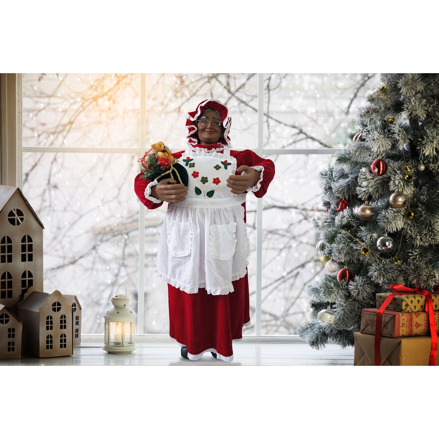 Fraser Hill Farm 3-Ft. African American Mrs. Claus Animatronic with Apron and Gift Sack, FMC036-1RD1-AA - Image 13