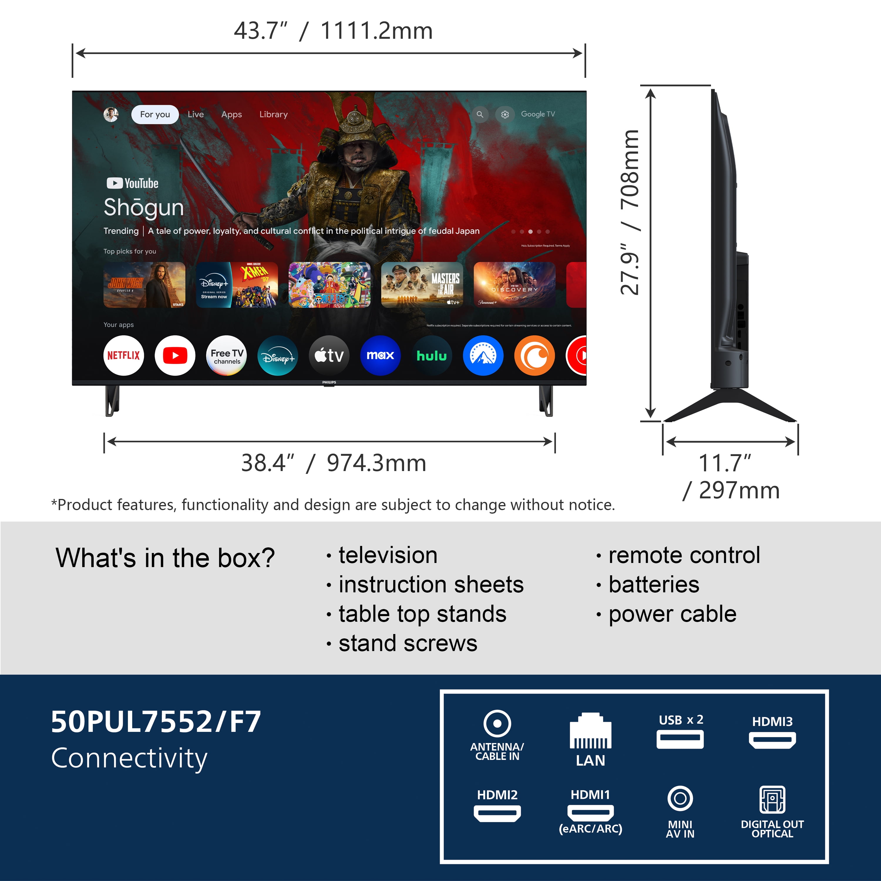 Philips 50" Class 4K Ultra HD (2160p) Google Smart LED TV (50PUL7552/F7) - Image 16