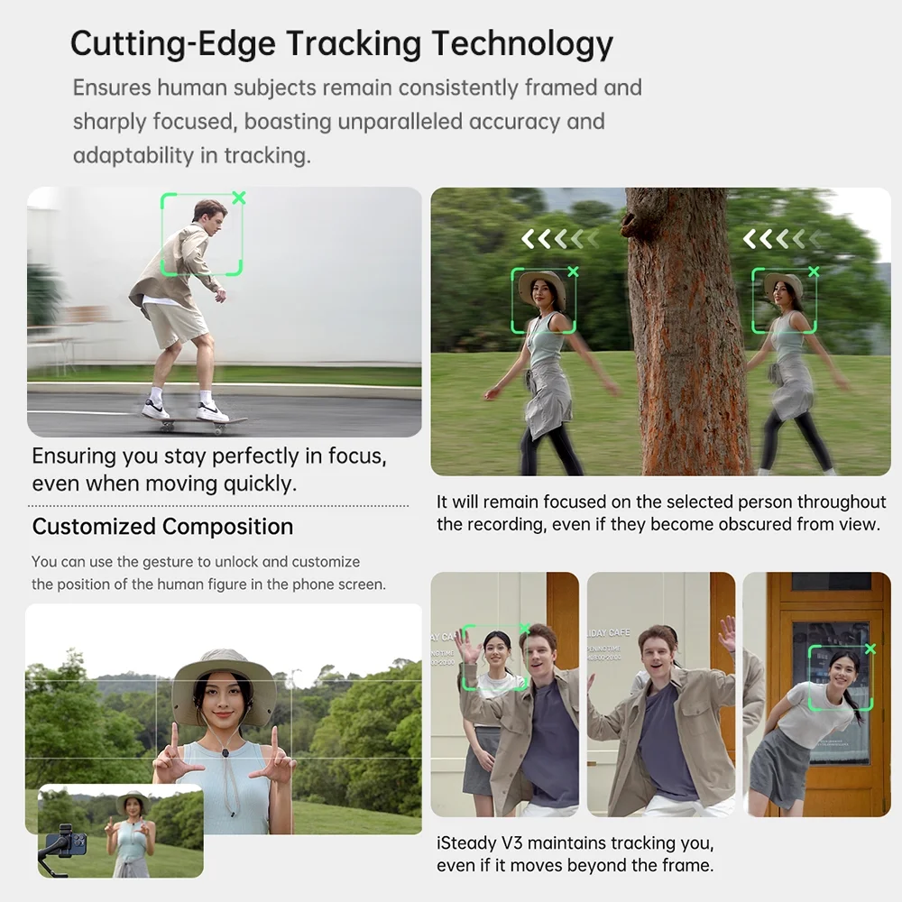 Hohem iSteady V3 Gimbal Stabilizer for Smartphone, Phone Gimbal with Magnetic AI Tracker, Built-in Extension Rod, Tripod, Fill Light, Phone Stabilizer for Video Recording, YouTube, White - Image 4