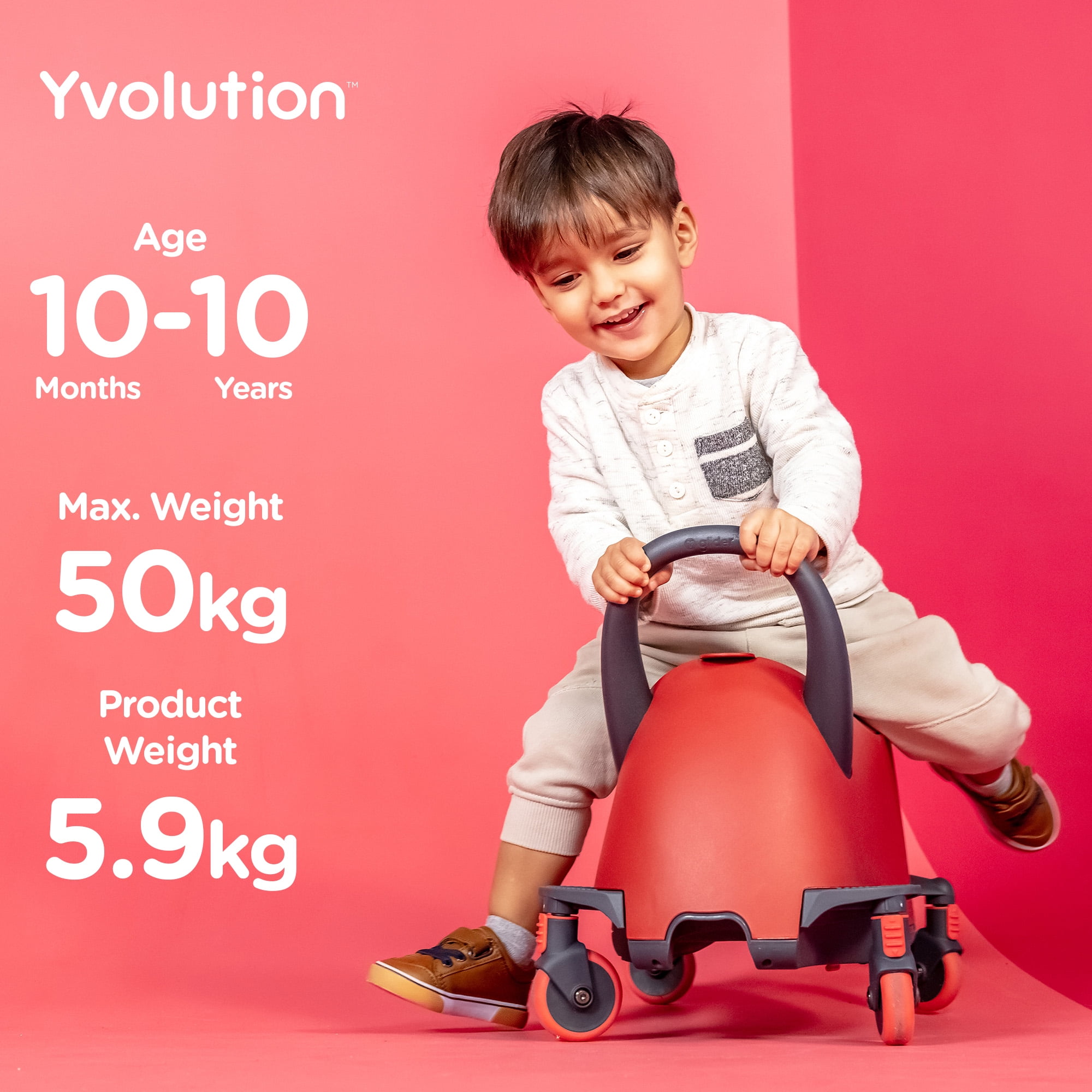 Yvolution Y Glider Luna, 3-in-1 Ride-on Toy to Kids Kick Scooter LED Light-up Wheels Red Unisex - Image 4