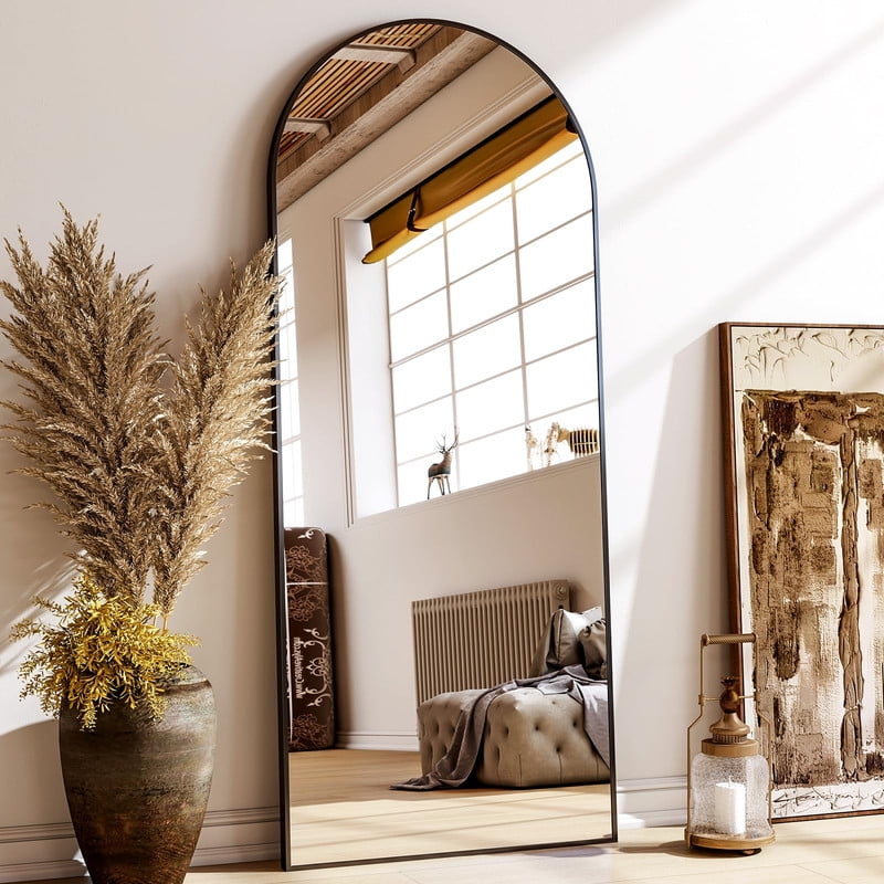 ANYROSE 64.25"x 21" Arched Modern Full Length Floor Mirror Wall Mounted, Black - Image 5