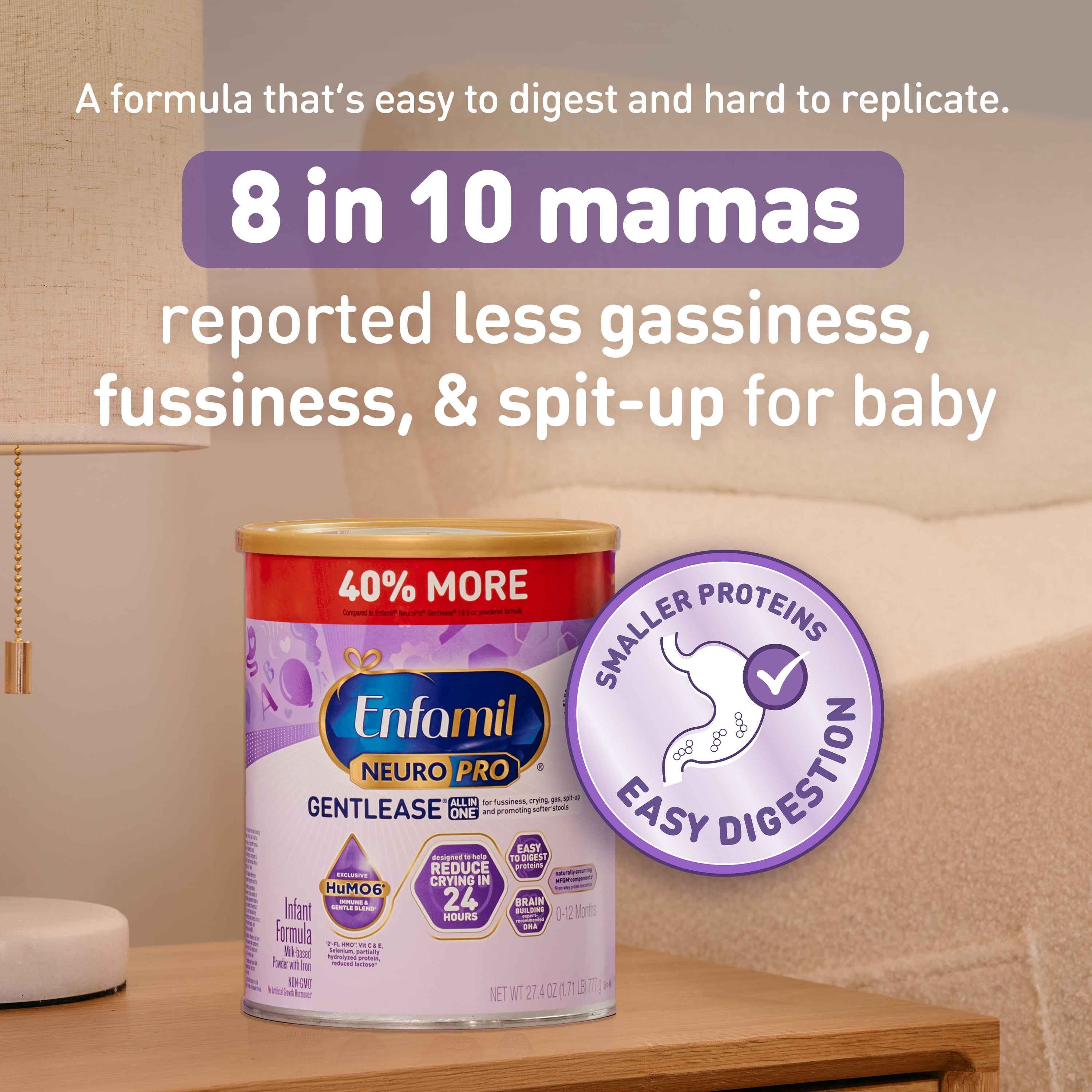 Enfamil NeuroPro Gentlease Baby Formula for Easing Fussiness, Gas, Spit-up in 24 Hrs, 27.4 Oz, 4 Count - Image 4