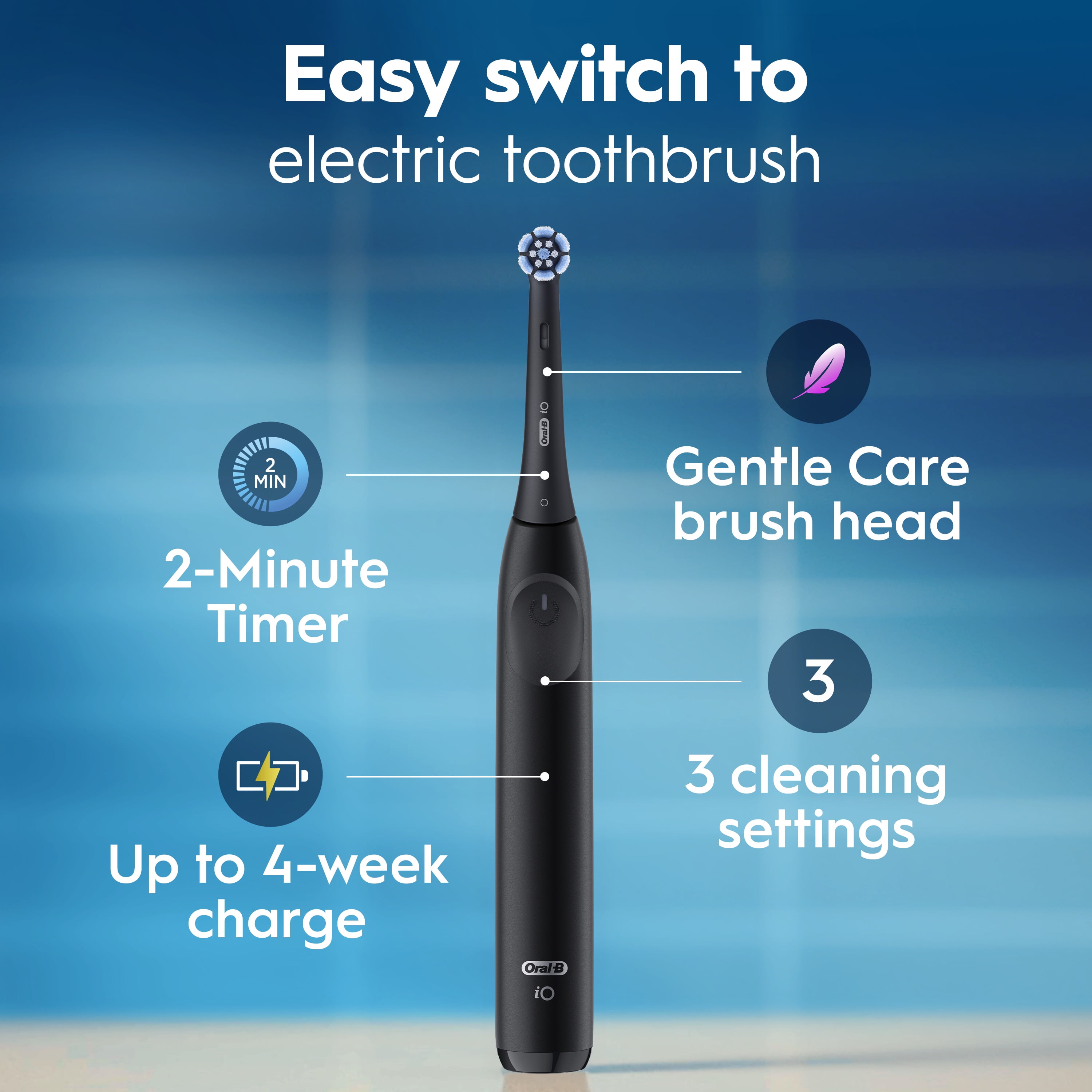 Oral-B iO Series 2 Rechargeable Electric Powered Toothbrush, Pure White with 1 Gentle Care Brush Head - Automatic Pressure Sensor to Protect Gums - 3 Modes - 2 Min Timer - Image 6