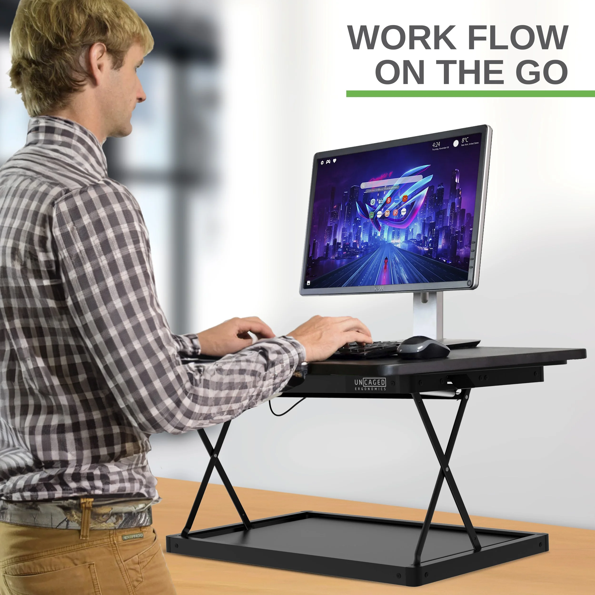 Mini Adjustable Standing Desk Converter – Portable Sit to Stand Desk Riser for Laptops and Monitors with 27.5"x19.5" Desktop Surface and 4 Height Settings - Image 3