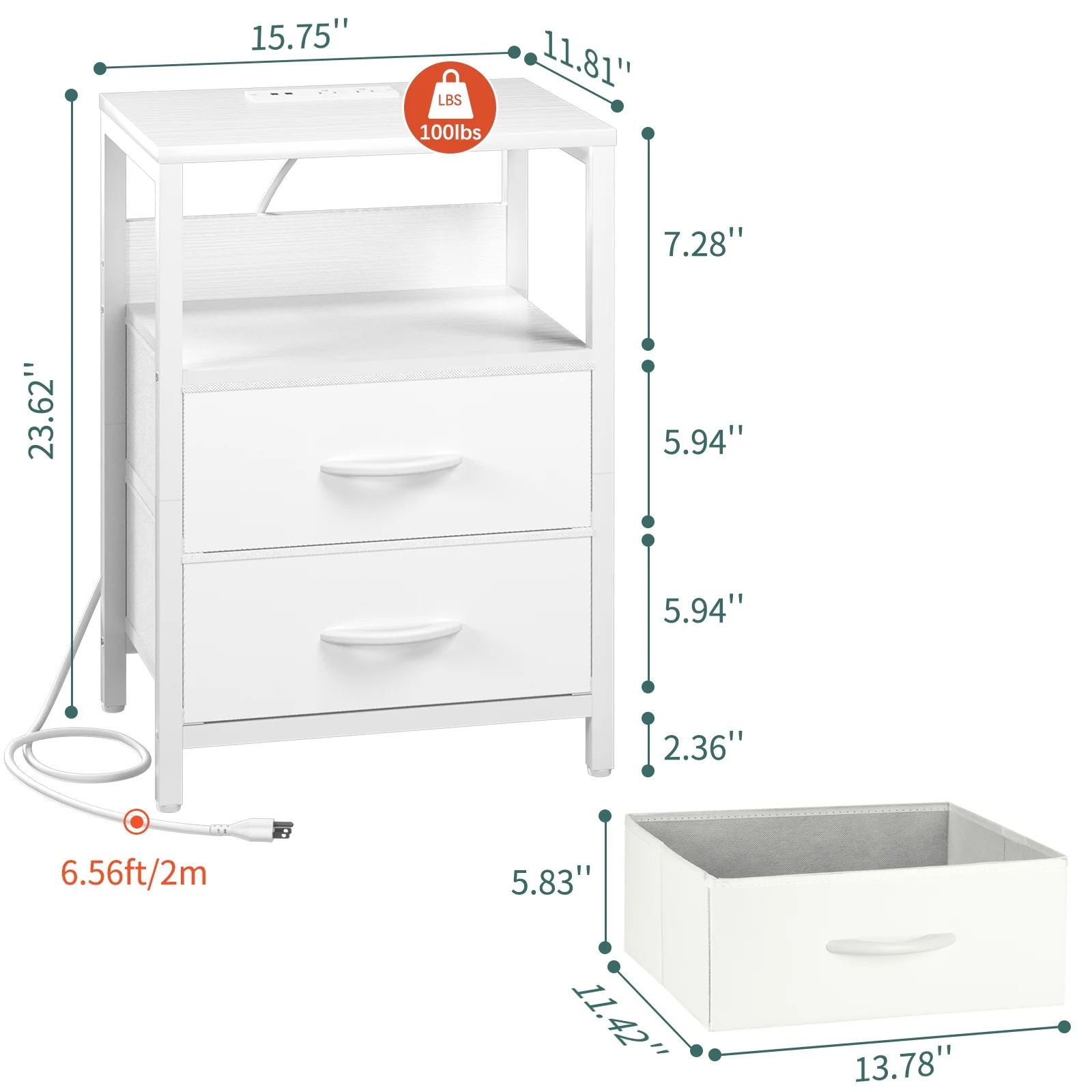 Yoobure Nightstand with Charging Station, Small Night Stand Fabric Drawers and Storage Shelf for Bedrooms, Nightstands Spaces, Bedside Table USB Ports & Outlets - Image 4