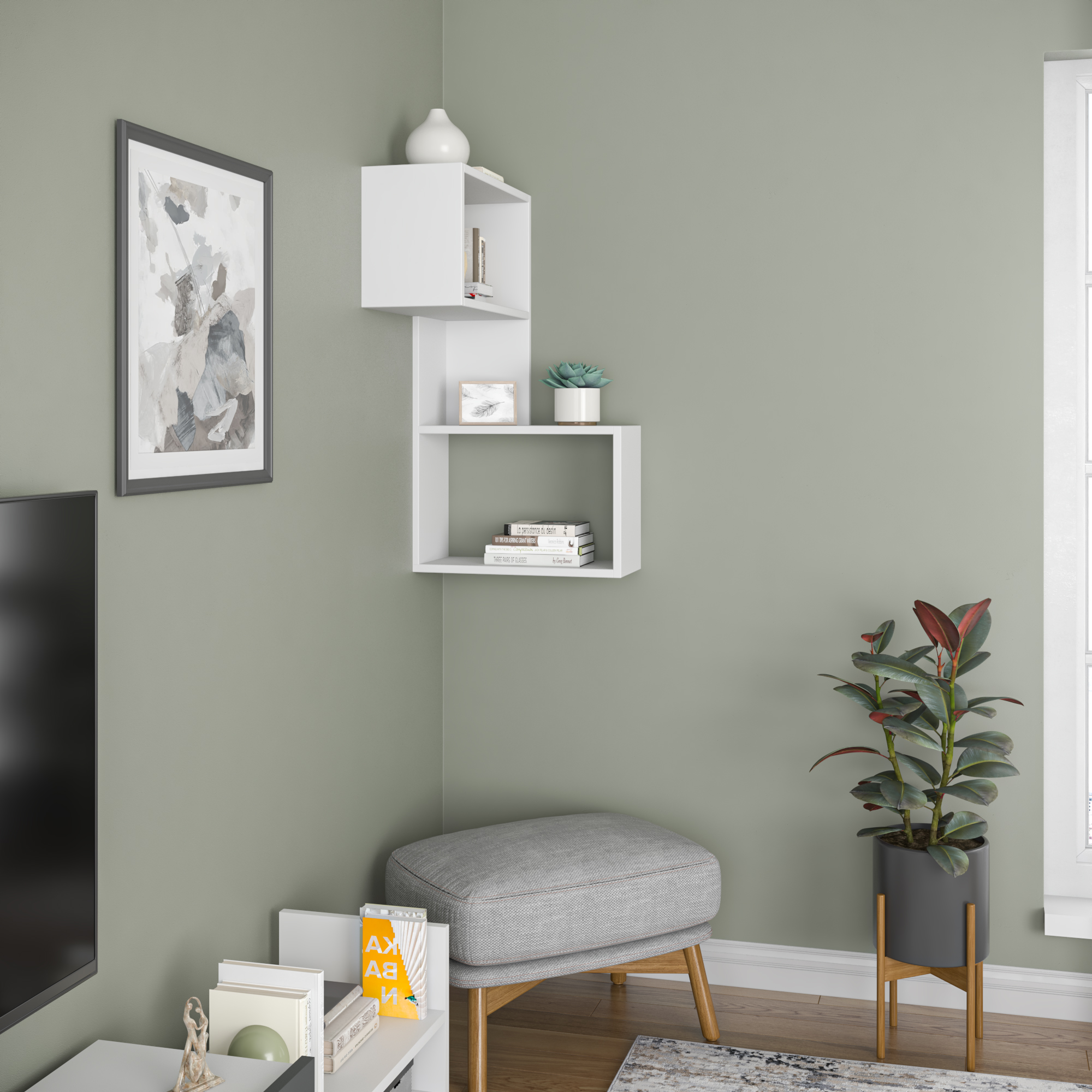 Ada Home Decor Furniture 18.5" 3 Tier White Wingate Modern Wall Shelf - Image 5