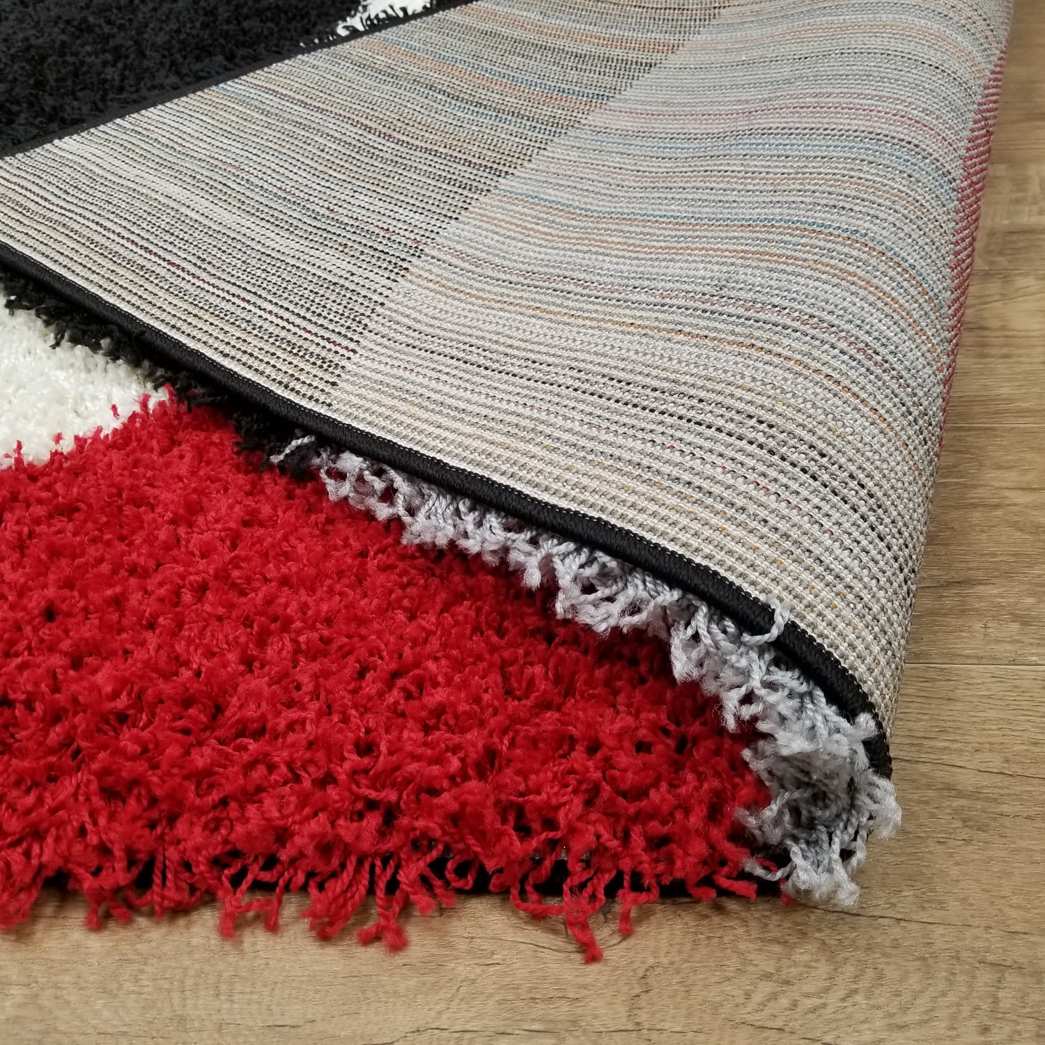 Soft Shag Area Rug 7x10 Geometric Striped Red Grey Black Shaggy Rug - Contemporary Area Rugs for Living Room Bedroom Kitchen Decorative Modern Shaggy Rugs - Image 3