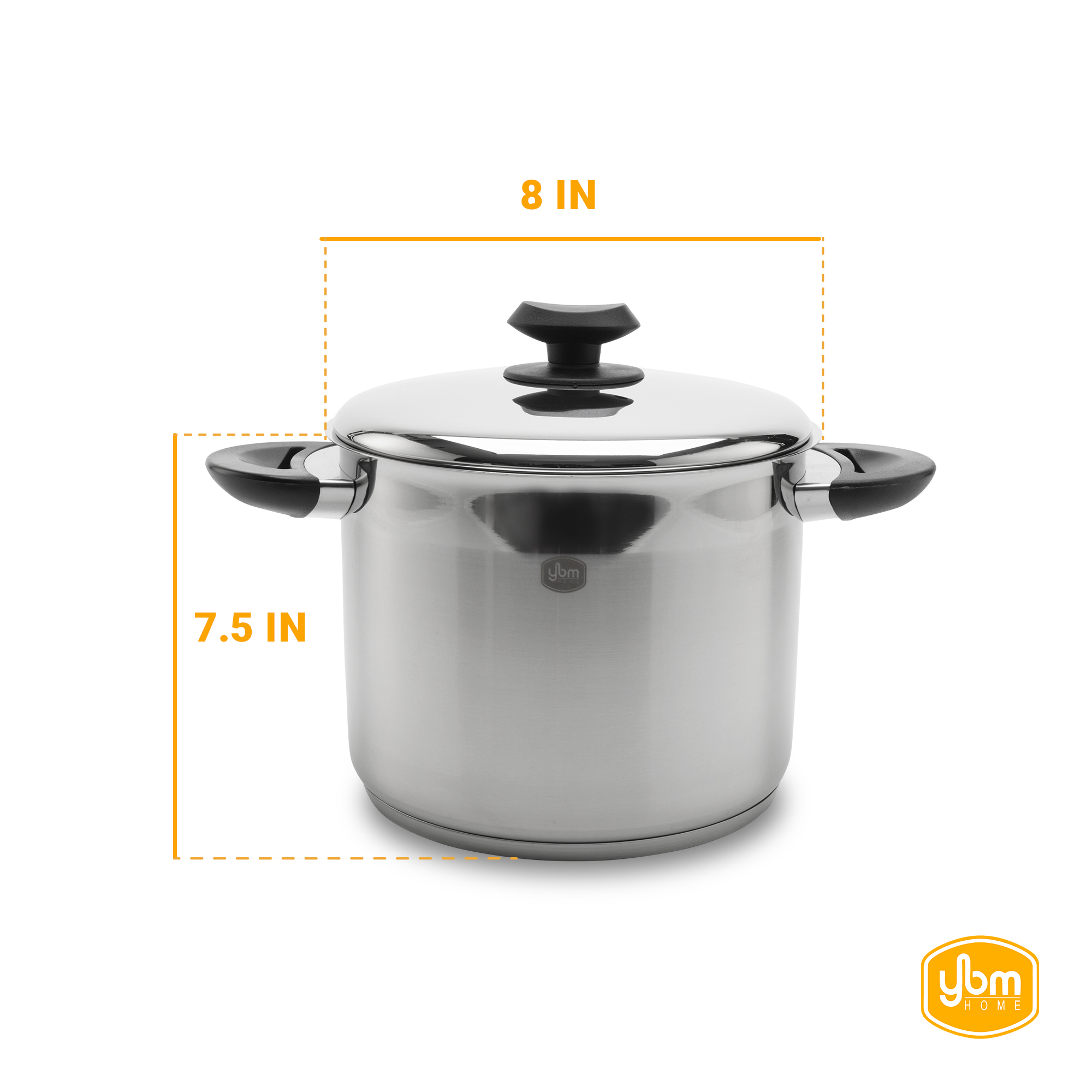 YBM Home Professional Chef’s 18/10 Stainless Steel Stock Pot Covered Tri-Ply Capsule Base With Bakelite Handle, Terrific Mirror Silver, Induction Compatible, 7 Quart - Black - Image 5