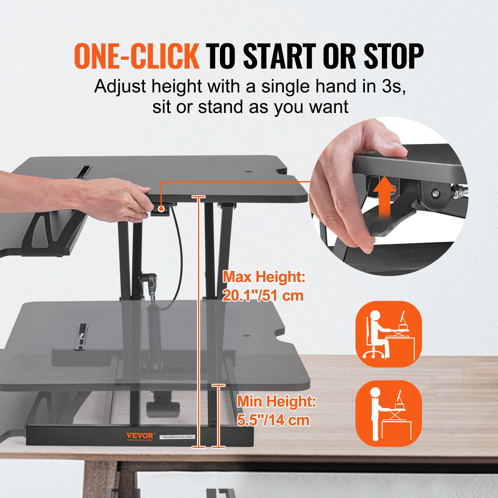 VEVOR Standing Desk Converter 2-Tier Stand up Desk Riser 36" Adjustable Height - Image 7