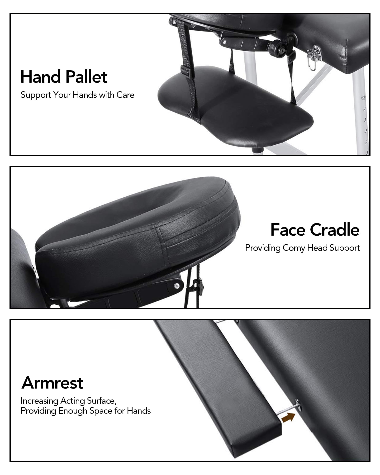 Naipo Portable Massage Table 84 Inch Massage Bed Wide SPA Lash Bed Tattoo Bed Height Adjustable 2 Fold Aluminum Weight Capacity 496LB, Black Promotion - Image 3