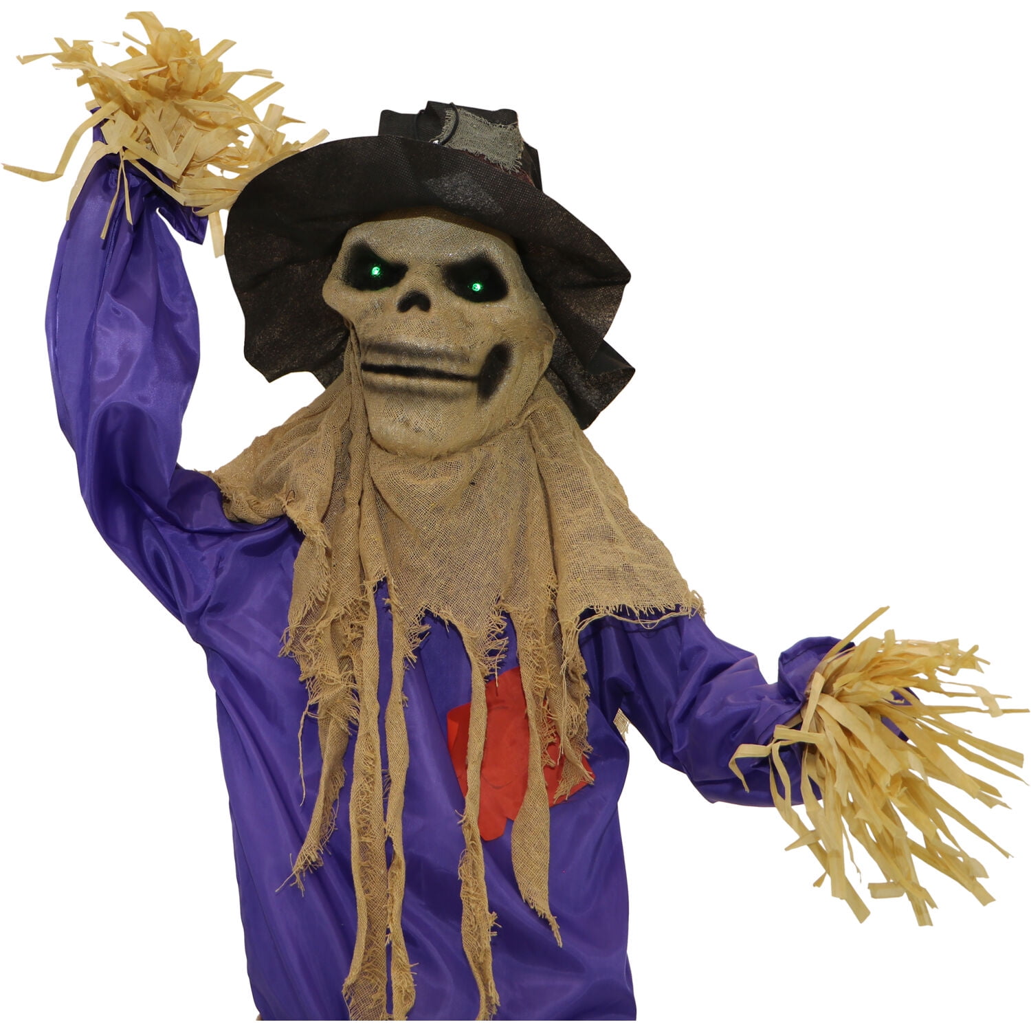 Haunted Hill Farm 6 ft Standing Halloween Scarecrow Yard Decoration with LED Green Eyes, HHSCR-5FLS - Image 4
