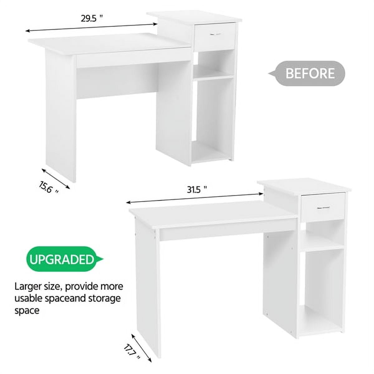 Alden Design Home Office Computer Desk with Drawer and Storage, White - Image 4