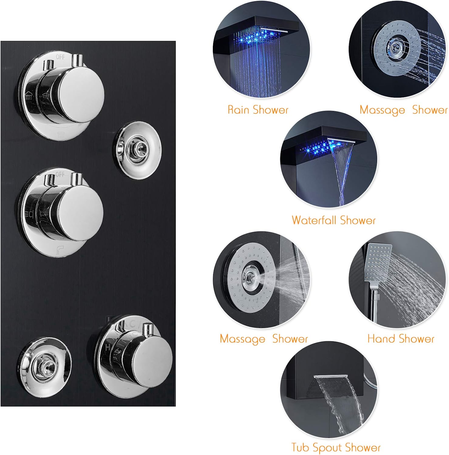 Zovajonia LED Shower Panel Tower System, Multi-Functions Shower Tower, Waterfall Showerhead, Shower Jets, Stainless Steel Rain Shower System Oil Rubbed Bronze - Image 13