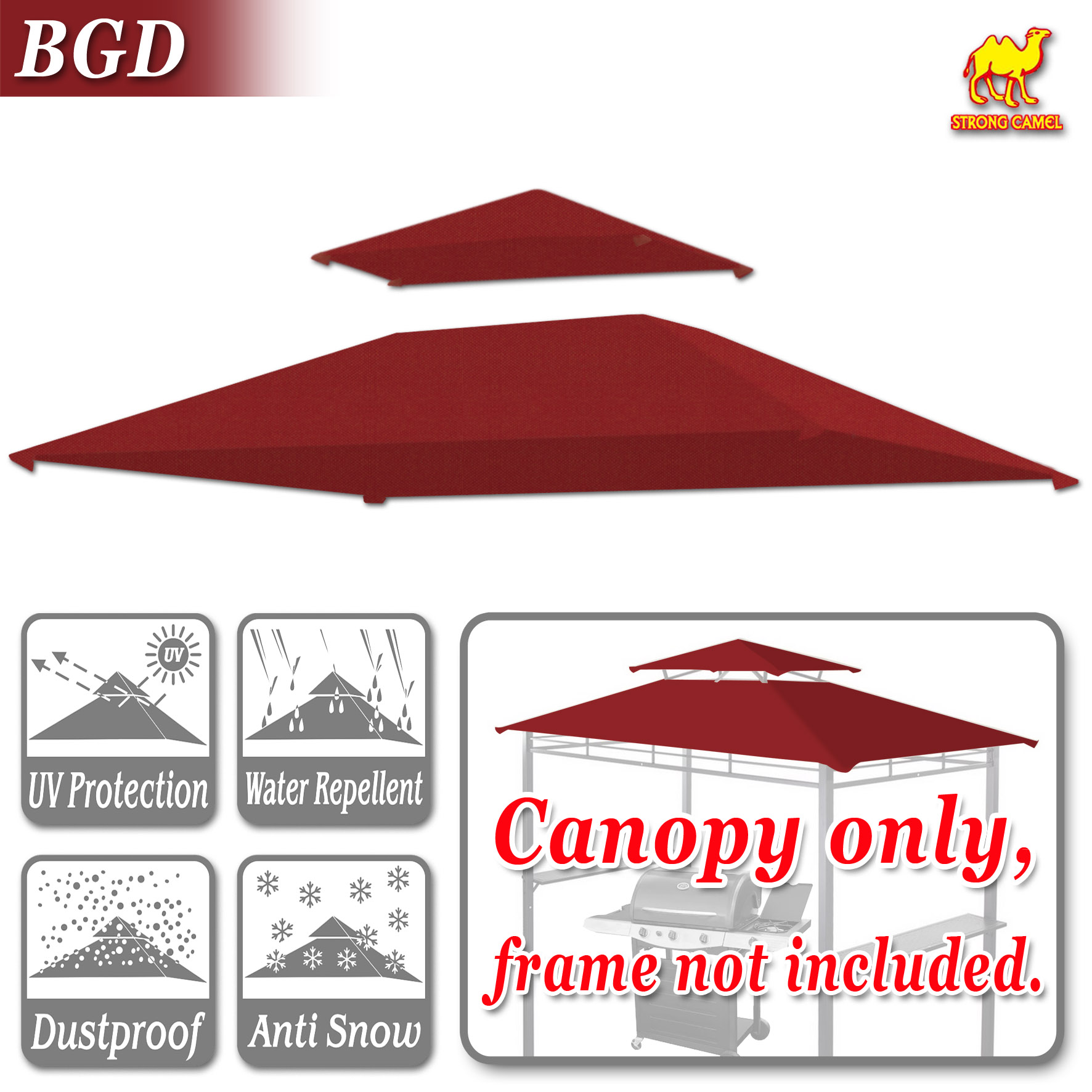 SUNNY Tiered Replacement Canopy ONLY for 8x5Ft Barbecue Gazebo, Outdoor Grill Shelter Replacement Canopy Top (Burgundy) - Image 10