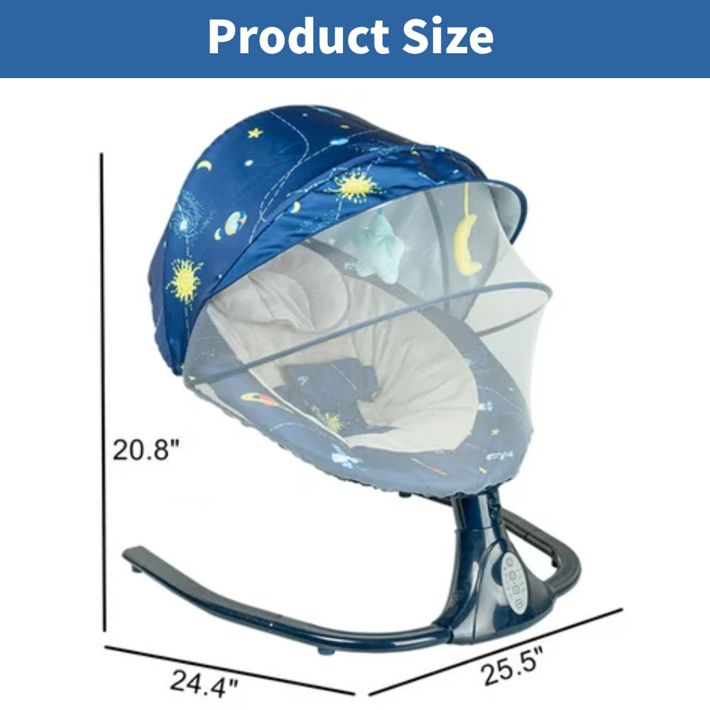 JOJOLAM Electric Baby Swing, Infant Bouncer Chair with Bluetooth Music, 3 Gear Adjustable Seat, 12 Lullabies, 4 Speeds, 4 Timing Set, Blue - Image 7