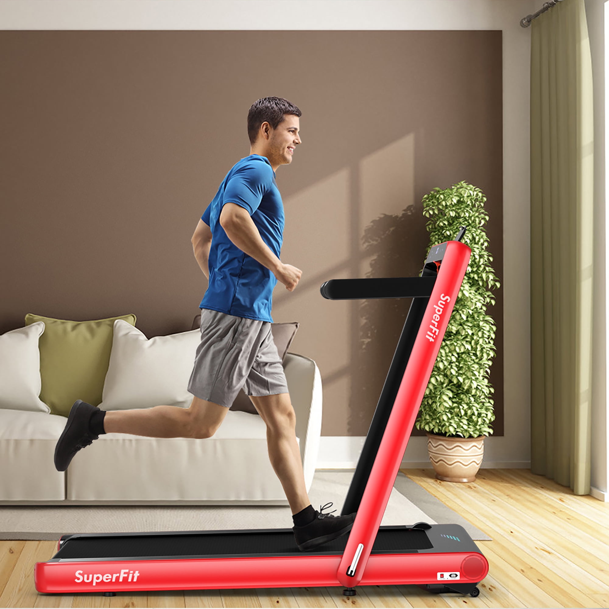 SuperFit 4.75HP 2 In 1 Folding Treadmill W/Remote APP Control Red - Image 10