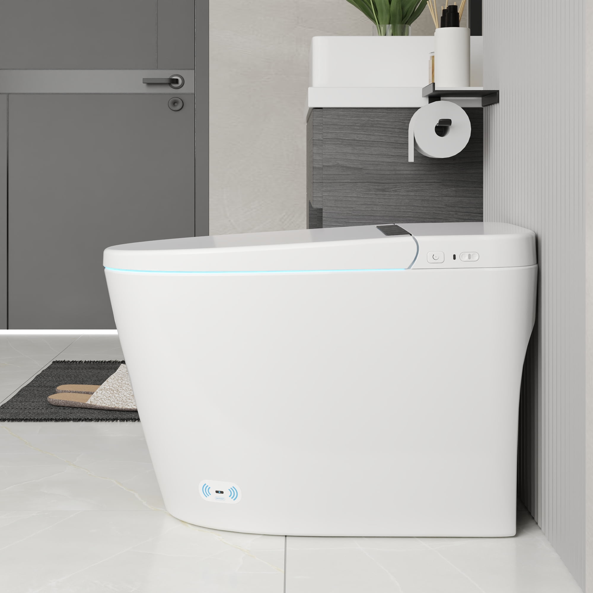 1-Piece 1.28 GPF Single Flush Elongated Toilet in White with Electric Heated Seat, Auto Flush, Night Light - Image 16